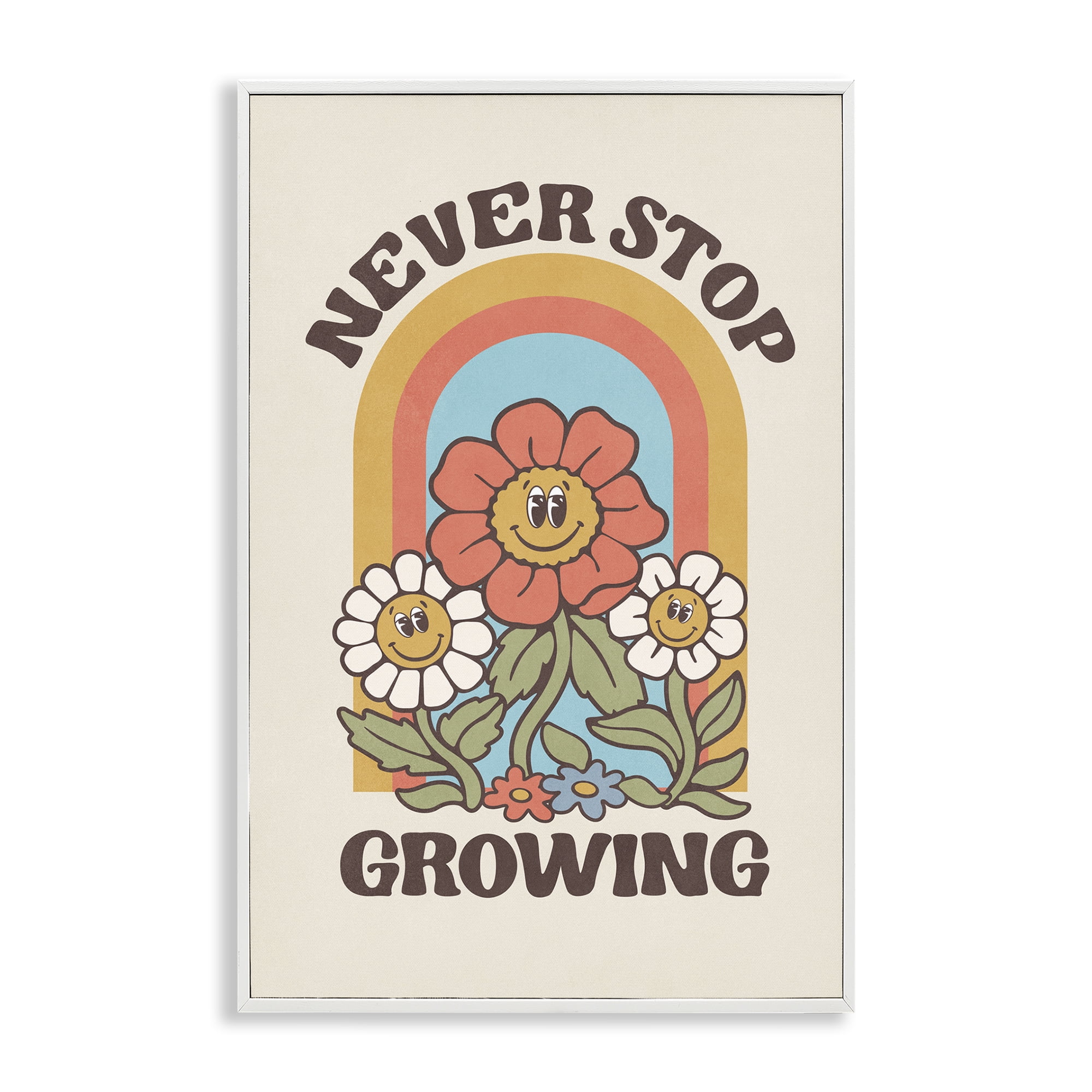 Stupell Industries Vintage Never Stop Growing Plants & Flowers Painting White Framed Art Print Wall Art, 20 x 30