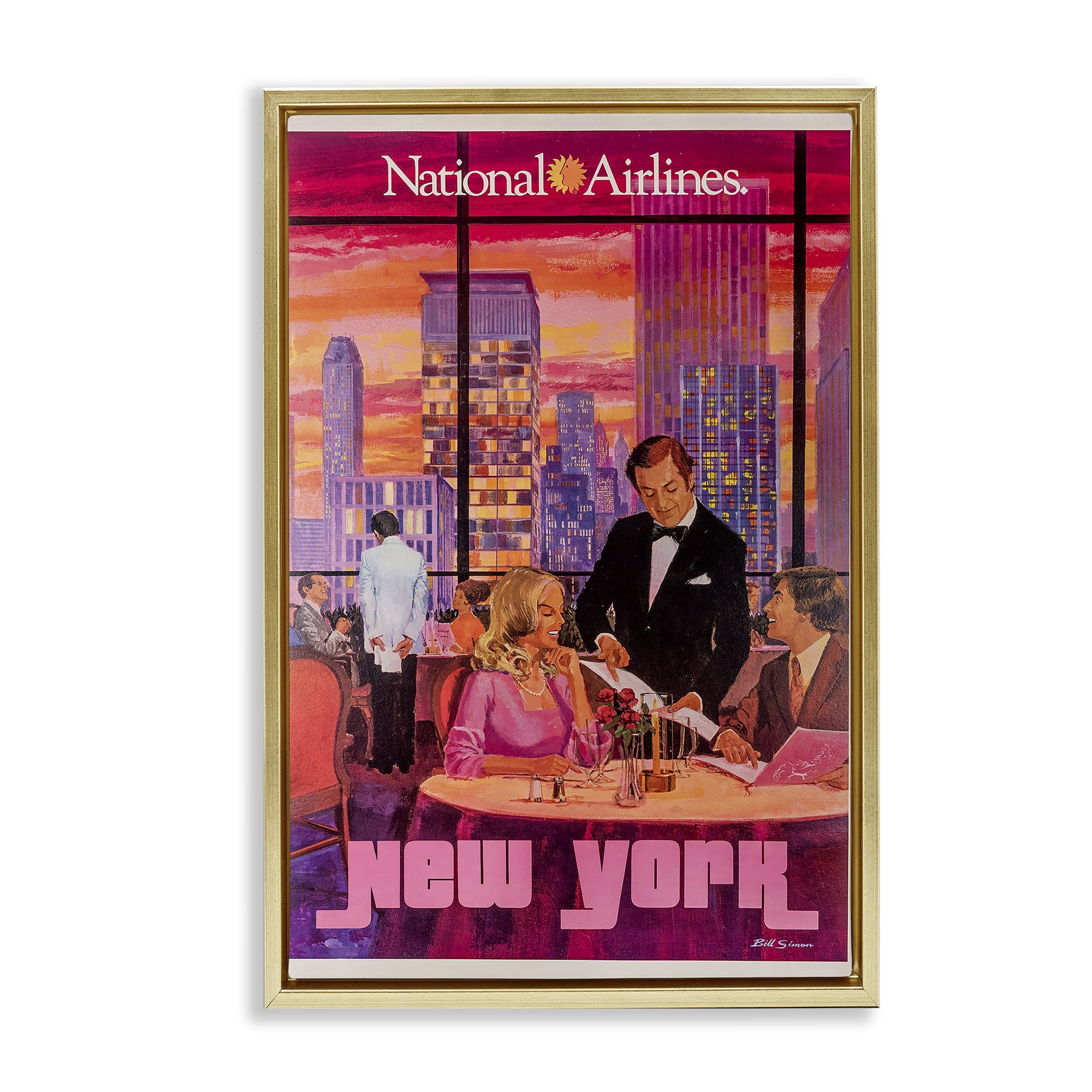 Stupell Industries Vintage New York Dining Gold Framed Floater Canvas Wall Art, design by Vintage Posters