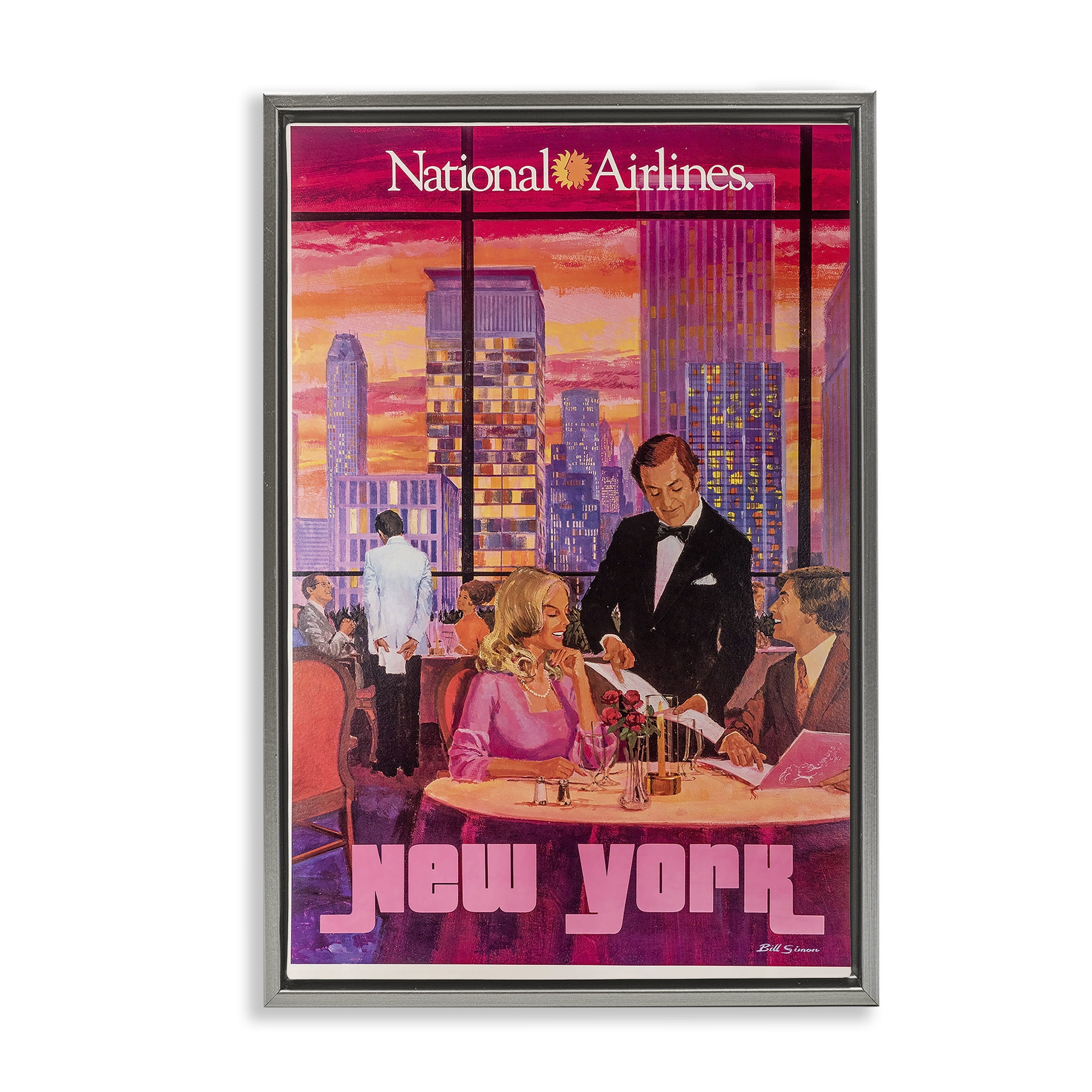 Stupell Industries Vintage New York Dining Gray Framed Floater Canvas Wall Art, design by Vintage Posters