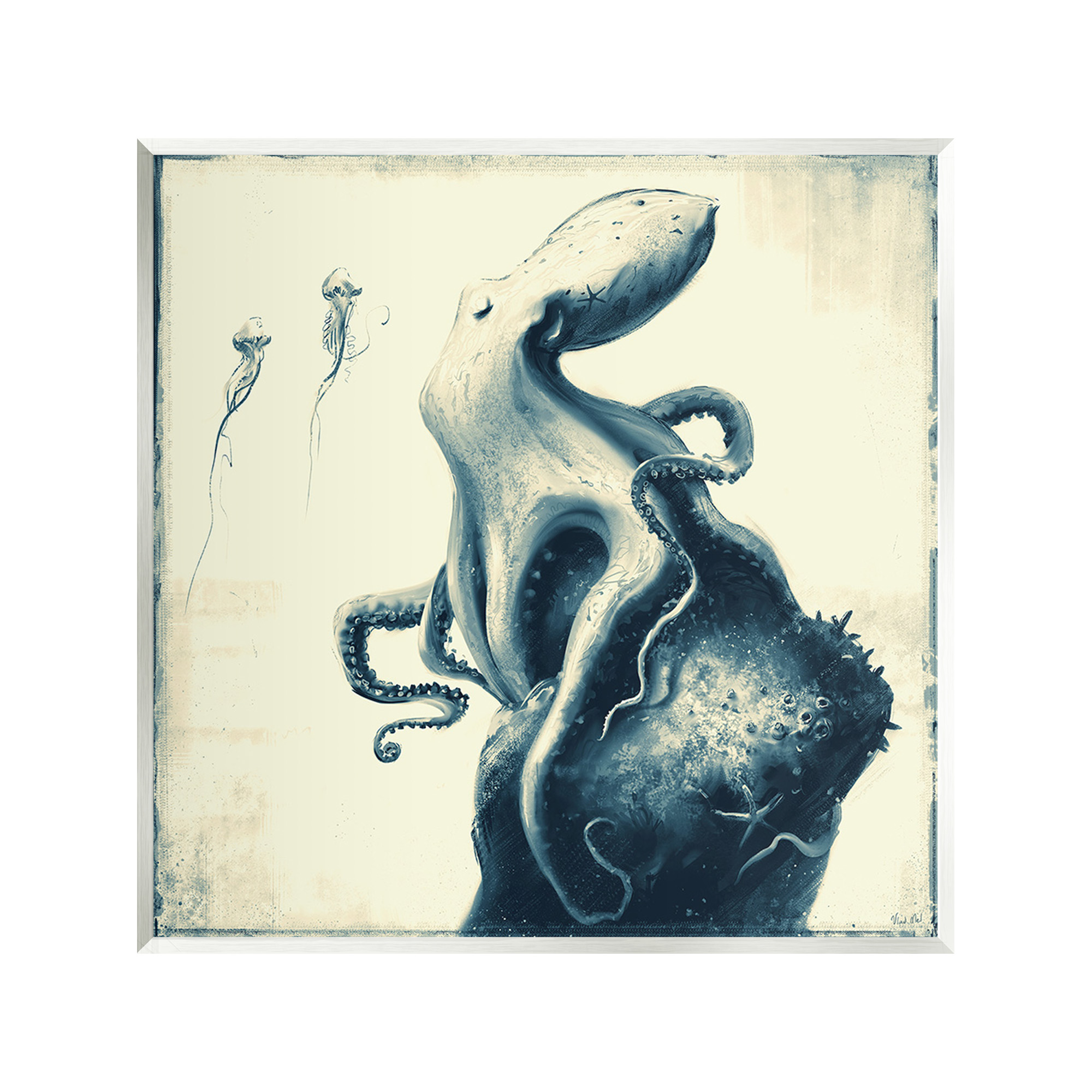 Stupell Industries Vintage Octopus & Jellyfish Animals & Insects Painting Unframed Art Print Wall Art, 12 x 12