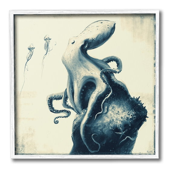 Stupell Industries Vintage Octopus & Jellyfish Animals & Insects Painting White Framed Art Print Wall Art, 12 x 12