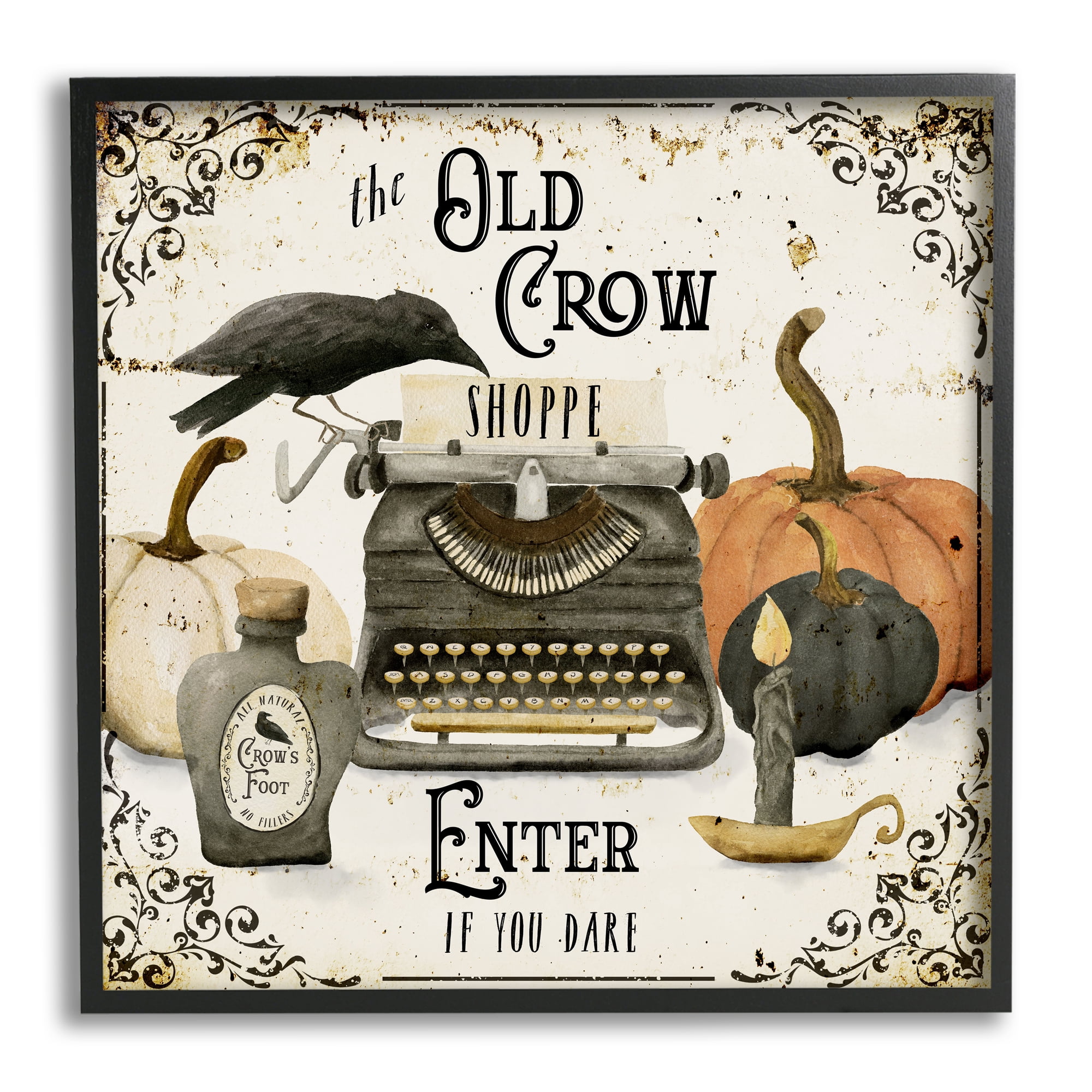 Stupell Industries Vintage Old Crow Shoppe Holiday Painting Black Framed Art Print Wall Art, 12 x 12