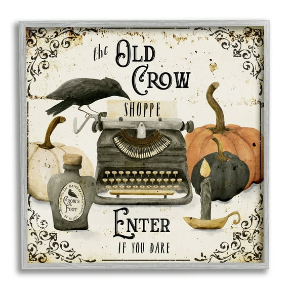 Stupell Industries Vintage Old Crow Shoppe Holiday Painting Gray Framed Art Print Wall Art, 17 x 17