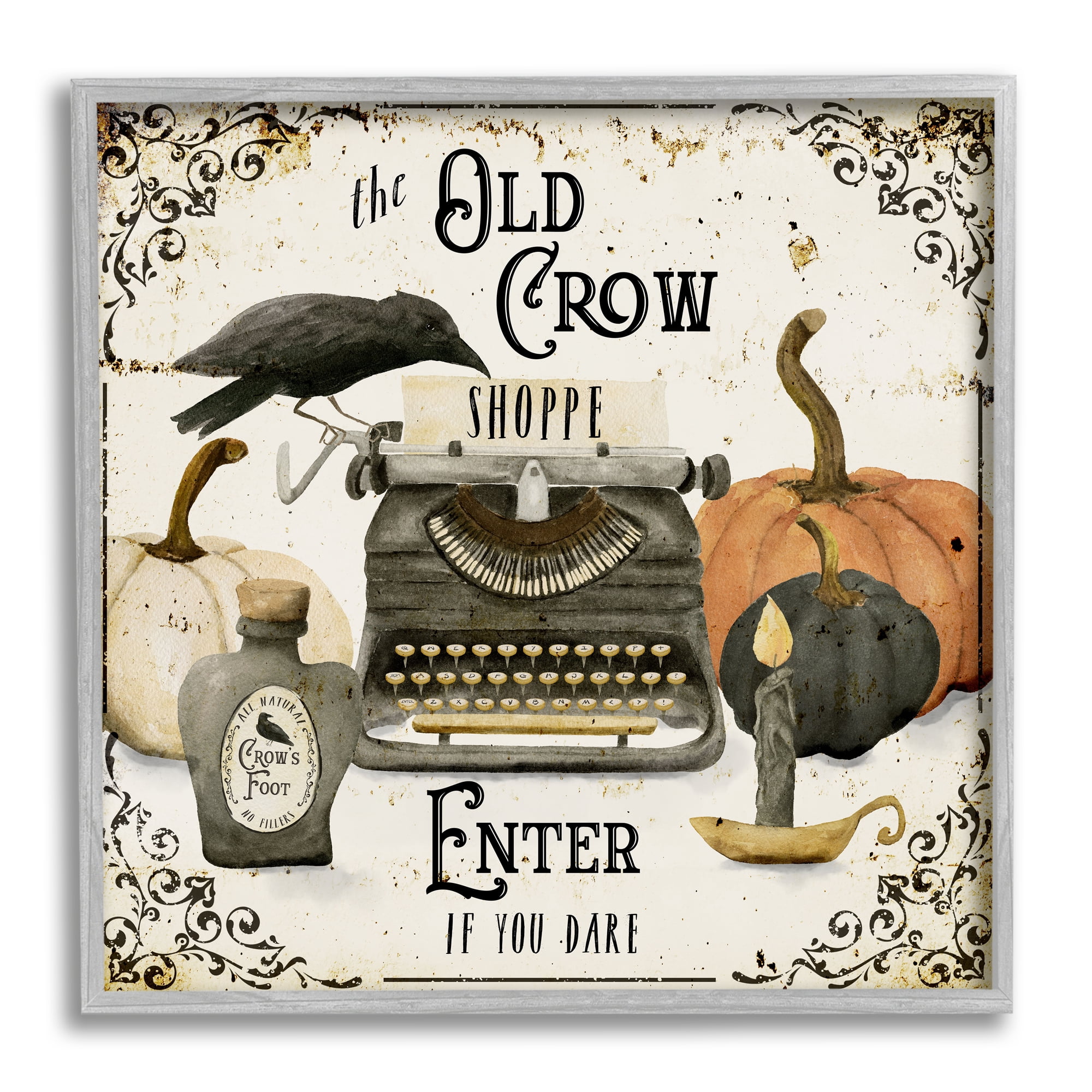 Stupell Industries Vintage Old Crow Shoppe Holiday Painting Gray Framed Art Print Wall Art, 24 x 24