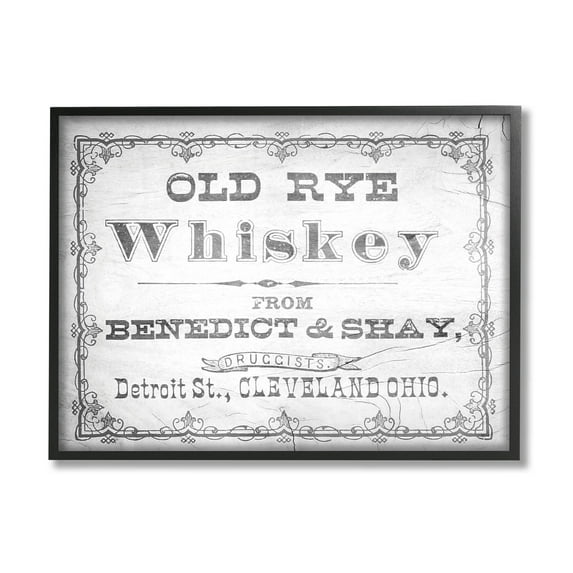 Stupell Industries Vintage Old Rye Whiskey Graphic Art Black Framed Art Print Wall Art, Design by Lil' Rue