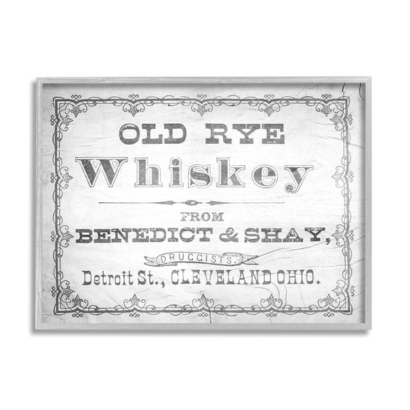 Stupell Industries Vintage Old Rye Whiskey Graphic Art Gray Framed Art Print Wall Art, Design by Lil' Rue