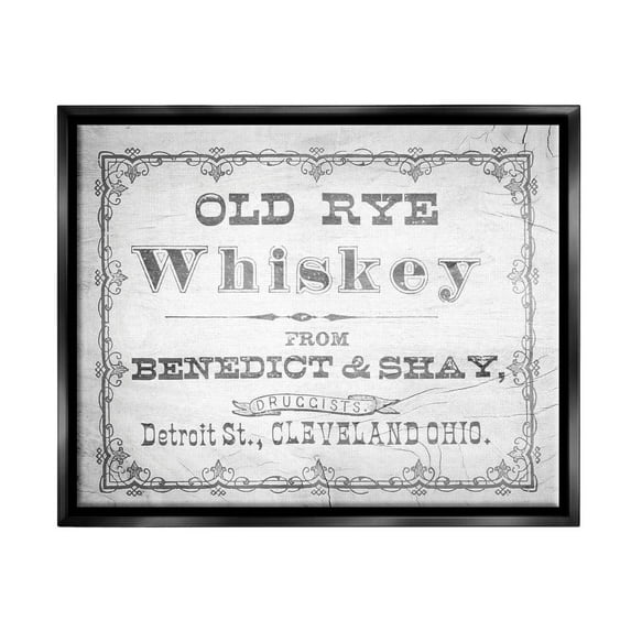 Stupell Industries Vintage Old Rye Whiskey Graphic Art Jet Black Floating Framed Canvas Print Wall Art, Design by Lil' Rue