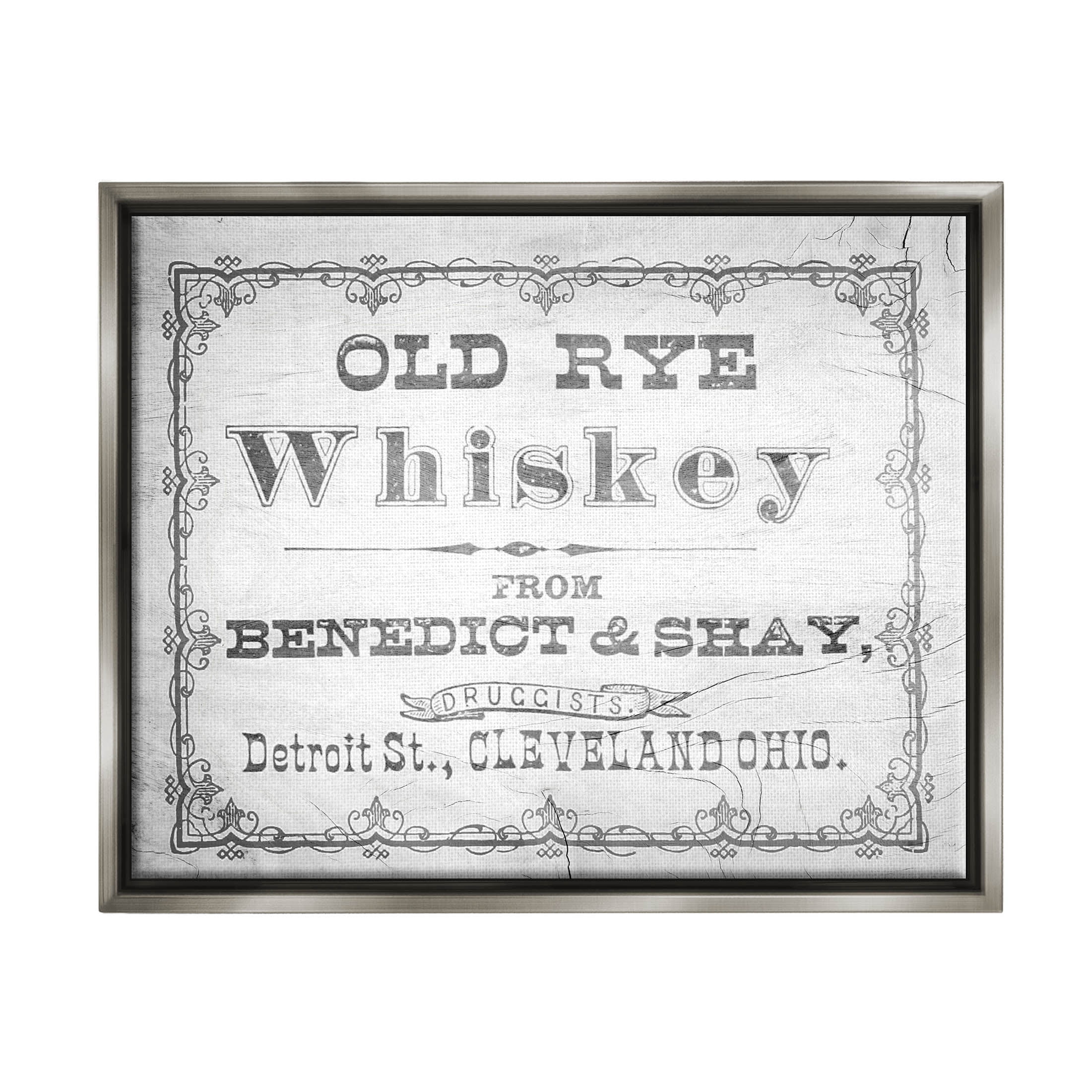 Stupell Industries Vintage Old Rye Whiskey Graphic Art Luster Gray Floating Framed Canvas Print Wall Art, Design by Lil' Rue