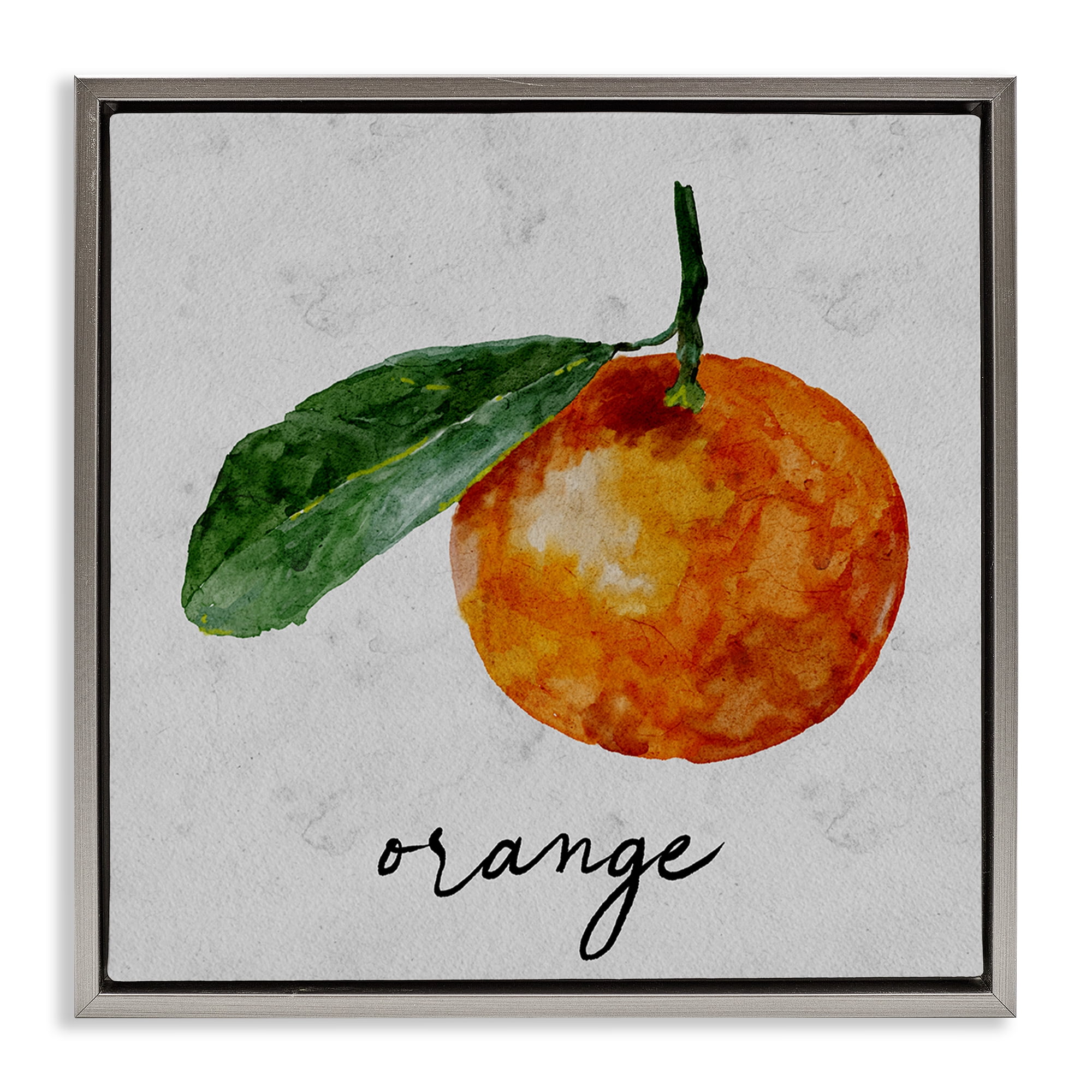 Stupell Industries Vintage Orange with Leaf Food & Beverage Painting Gray Floater Framed Canvas Art Print Wall Art, 25 x 25