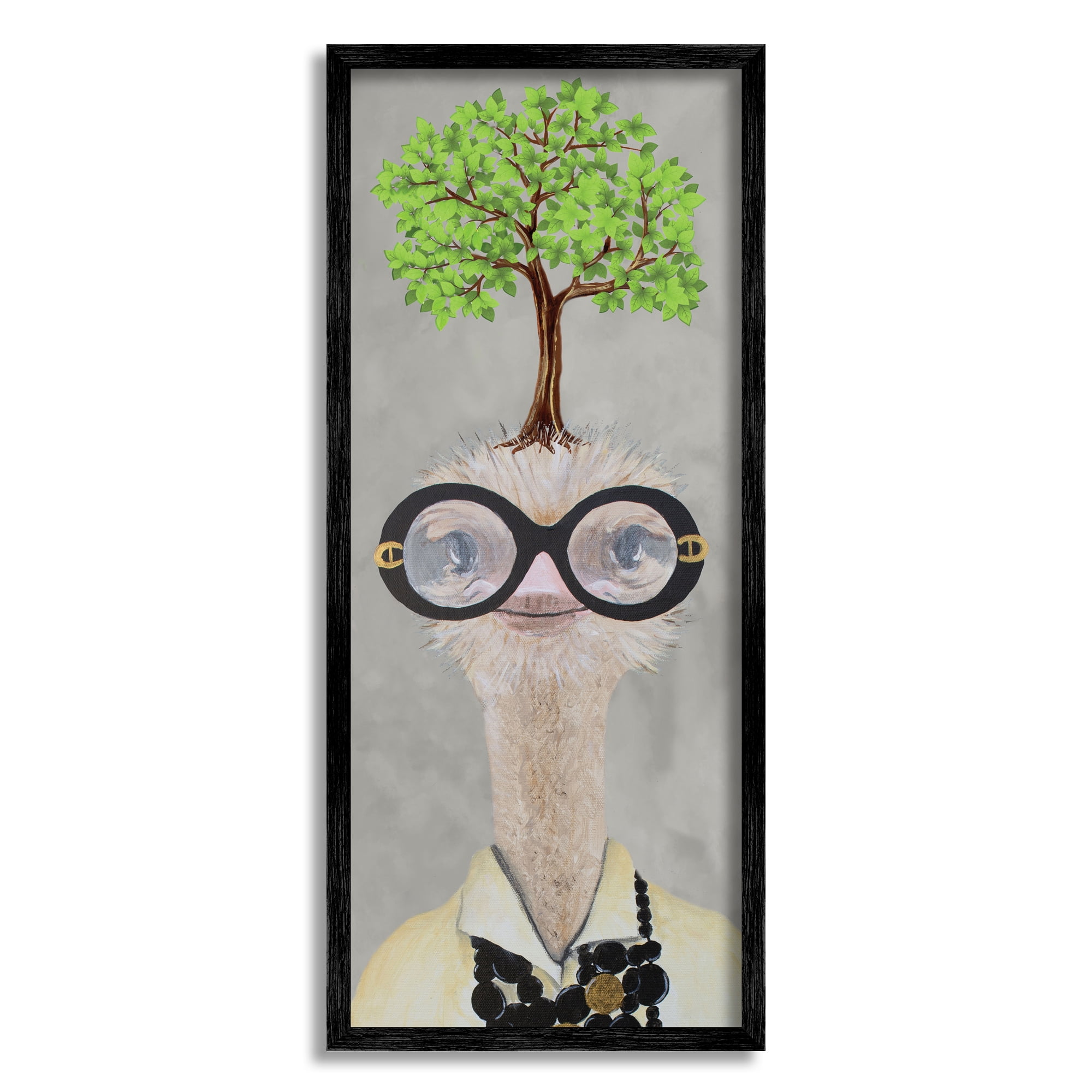 Vintage Ostrich Fashion Tree Black Framed Art Print