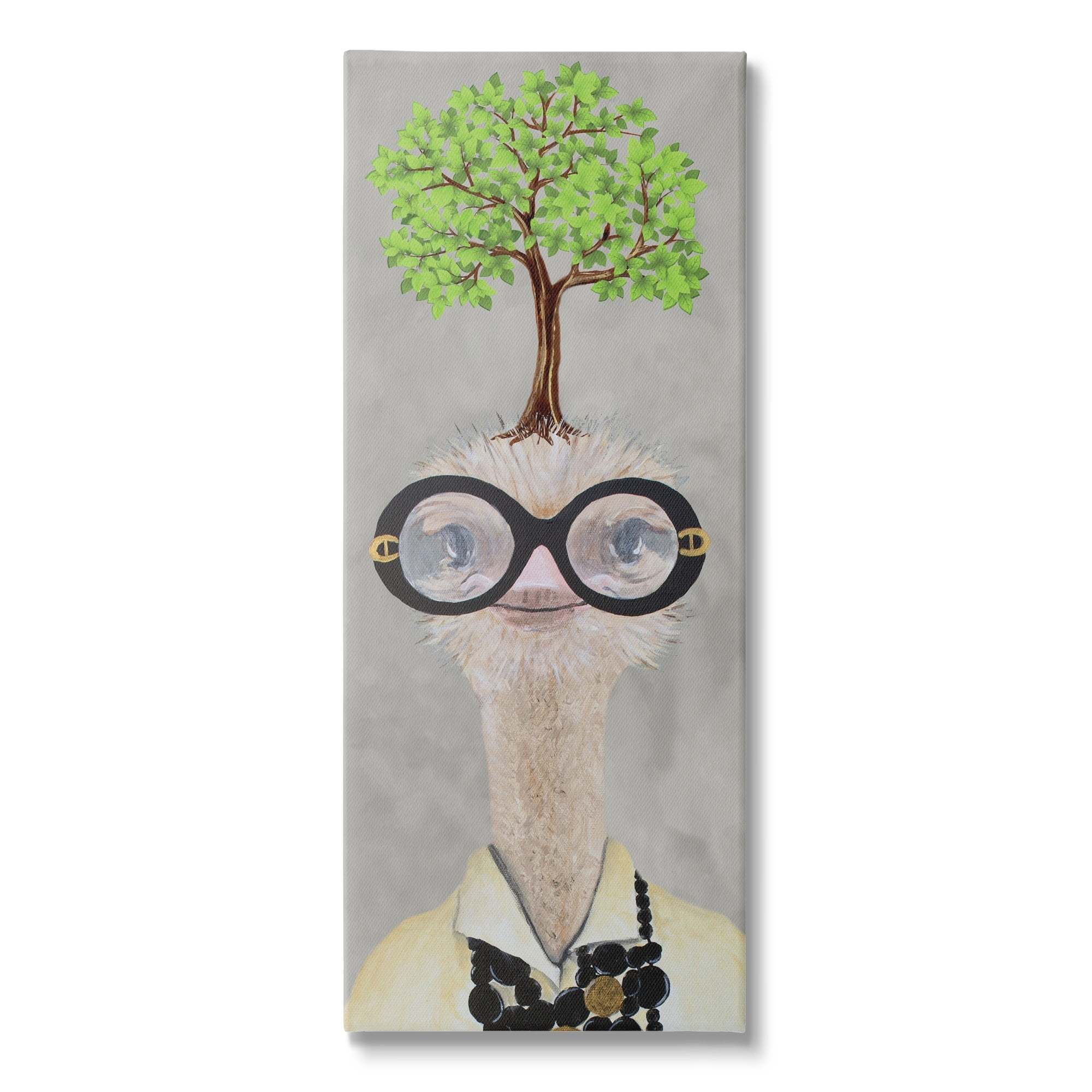 Whimsical Ostrich with Tree Hat Canvas Wall Art