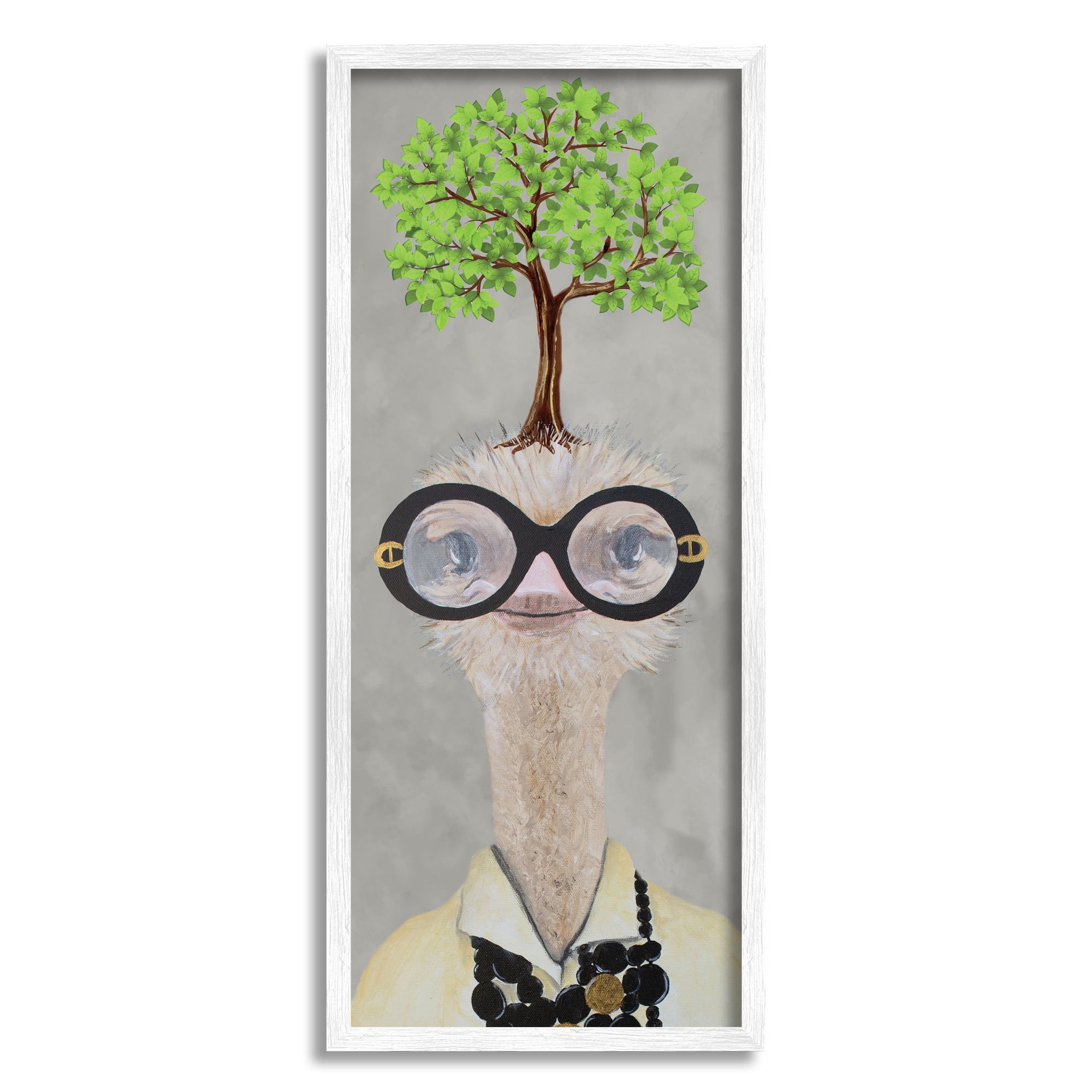 Stupell Industries Vintage Ostrich Fashion Tree Animals & Insects Painting White Framed Art Print Wall Art