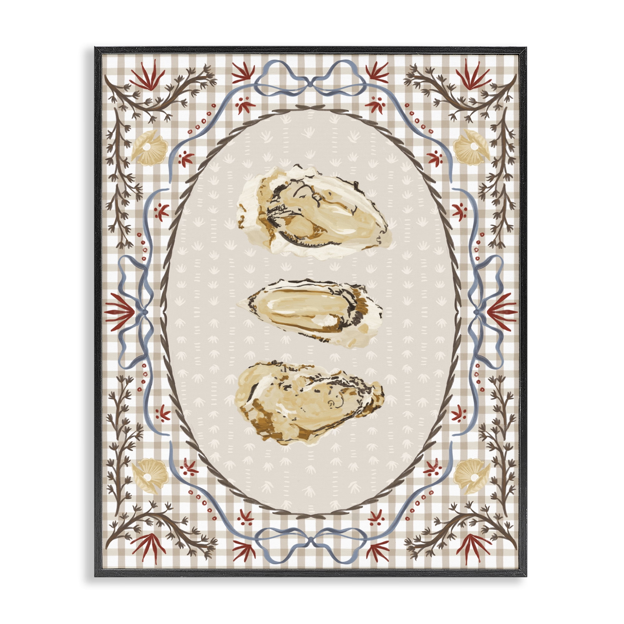 Stupell Industries Vintage Oyster Trio Black Framed Giclee Art, design by Vero Illustrates