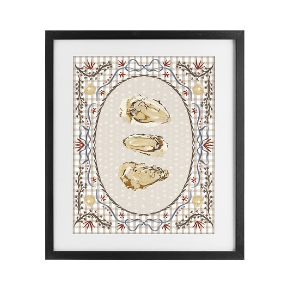 Stupell Industries Farmhouse Vintage Oyster Trio Black Framed Print Under Glass, 17 x 21, by Vero Illustrates
