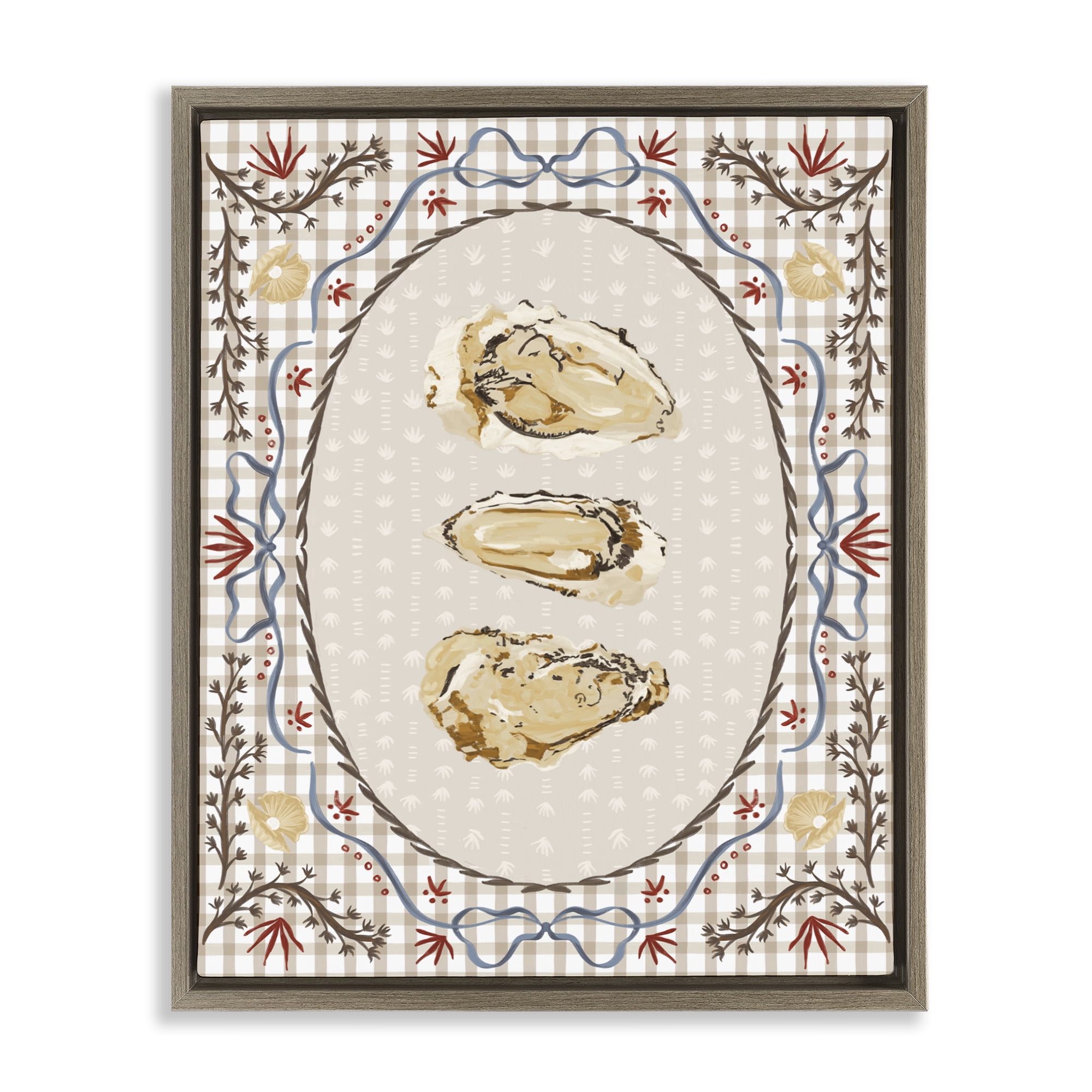 Stupell Industries Vintage Oyster Trio Brown Framed Floater Canvas Wall Art, design by Vero Illustrates