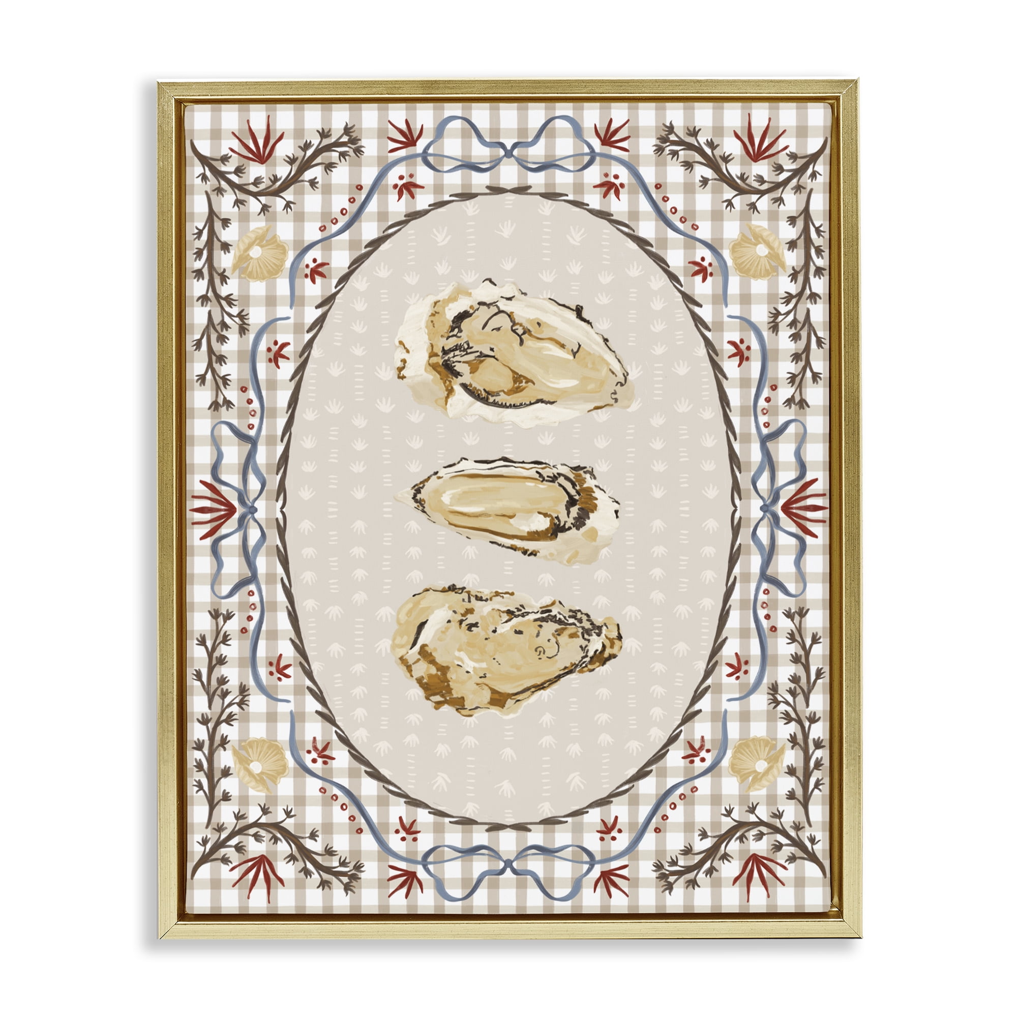 Stupell Industries Vintage Oyster Trio Gold Framed Floater Canvas Wall Art, design by Vero Illustrates