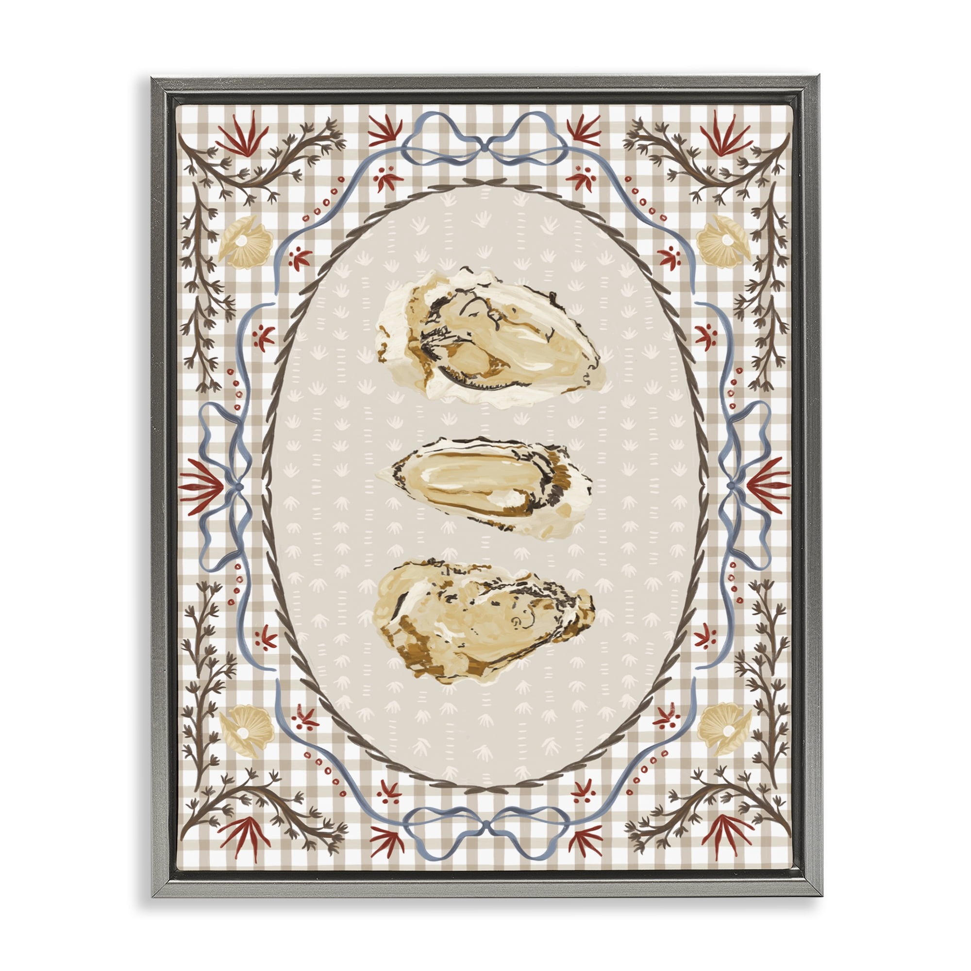 Stupell Industries Vintage Oyster Trio Gray Framed Floater Canvas Wall Art, design by Vero Illustrates