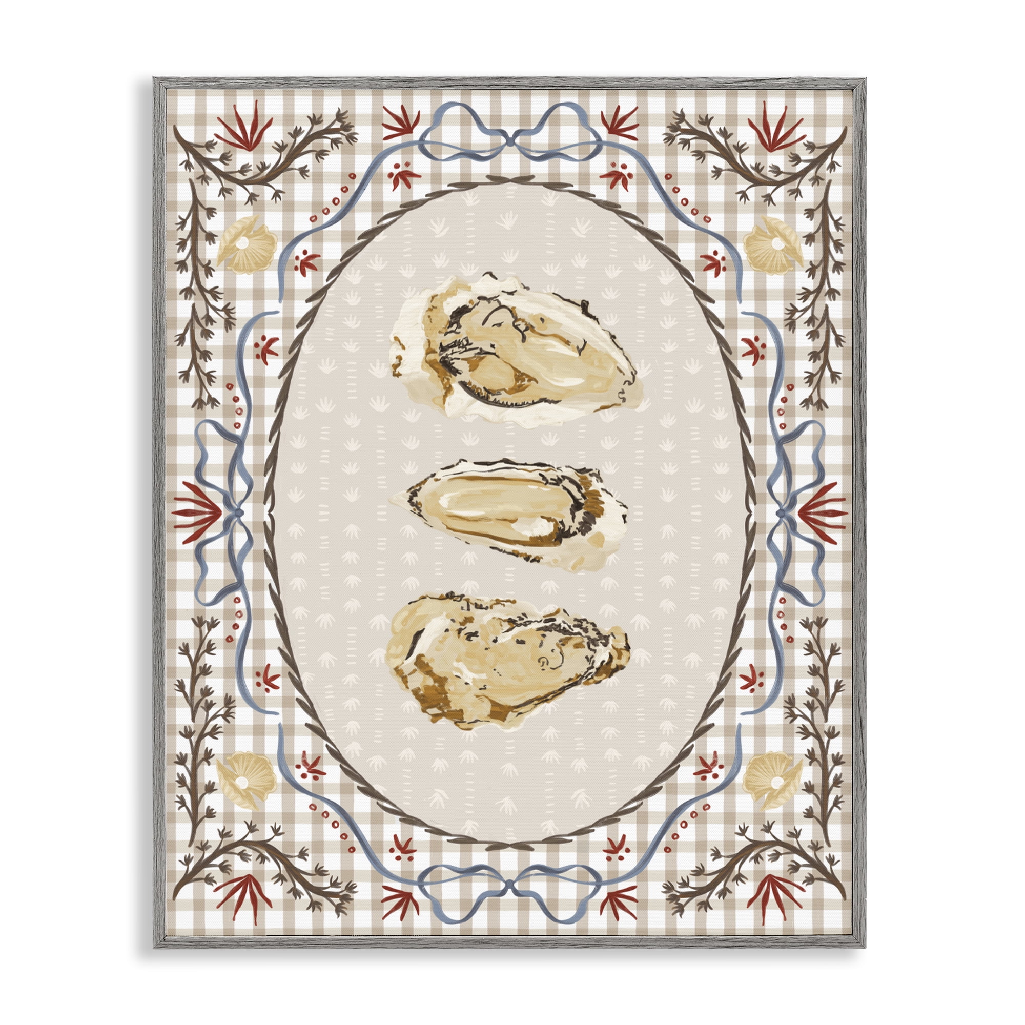 Stupell Industries Vintage Oyster Trio Gray Framed Giclee Art, design by Vero Illustrates