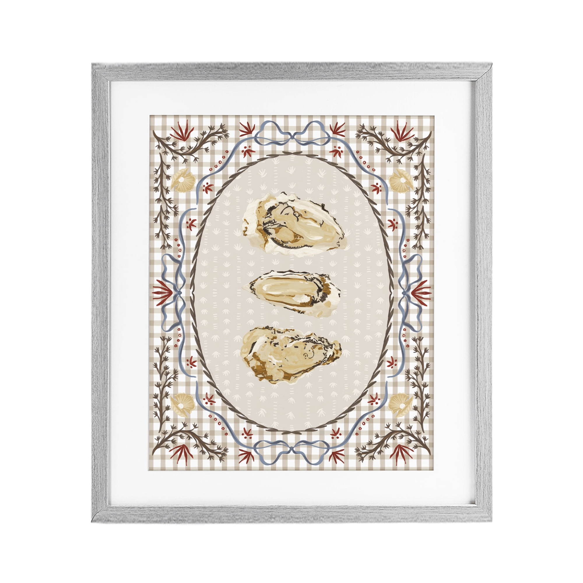 Stupell Industries Vintage Oyster Trio Gray Framed Print Under Glass, design by Vero Illustrates