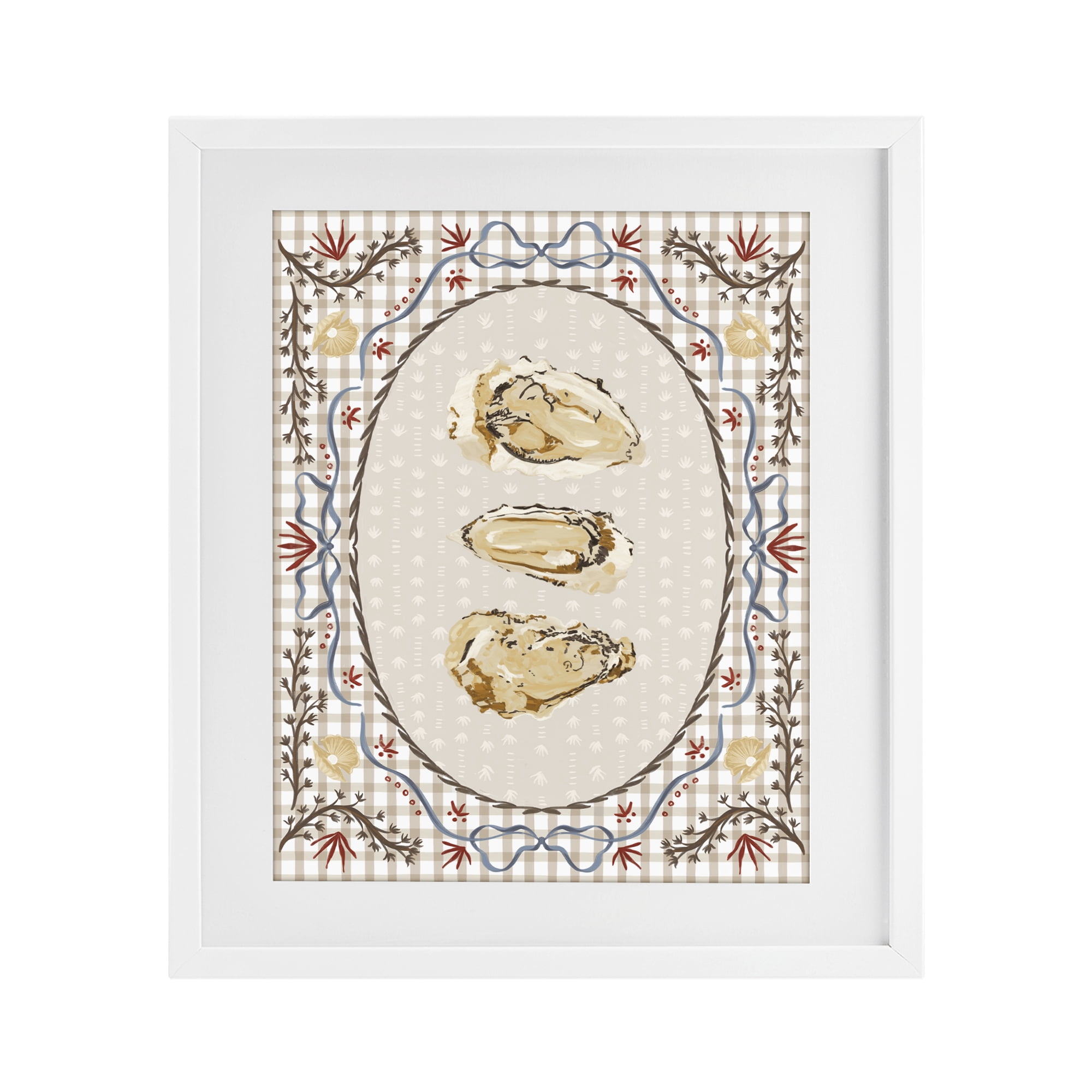 Stupell Industries Vintage Oyster Trio White Framed Print Under Glass, design by Vero Illustrates