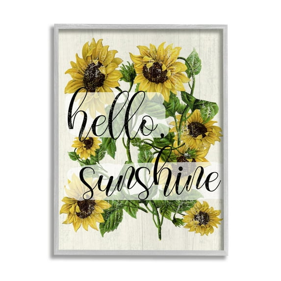 Stupell Industries Vintage Painted Sunflowers with Hello Sunshine Text Graphic Art Framed Art Print Wall Art, 24x30, By Daphne Polselli