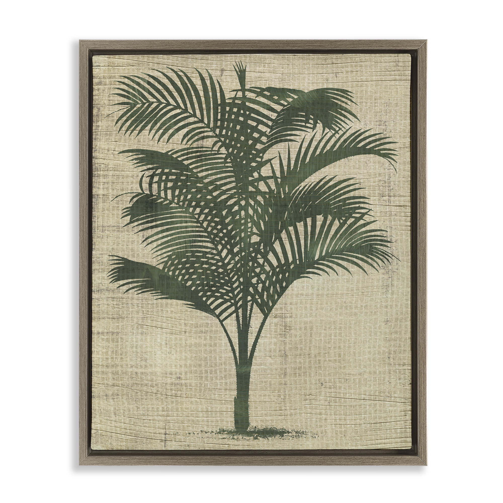Stupell Industries Vintage Palm Plant Plants & Flowers Painting Brown Floater Framed Canvas Art Print Wall Art, 25 x 31