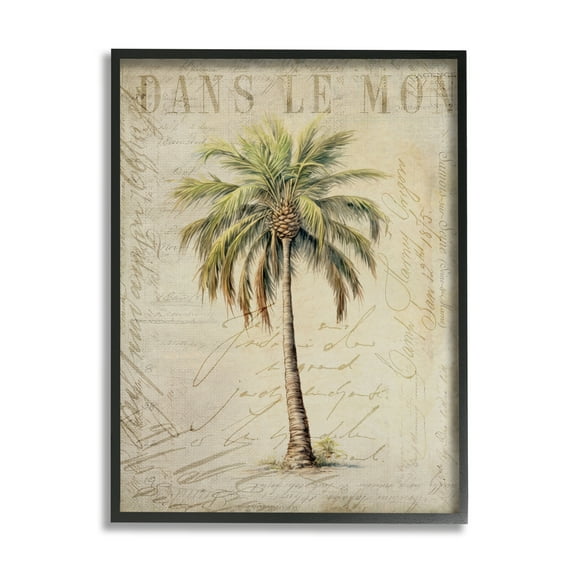 Stupell Industries Vintage Palm Tree Botanical & Floral Painting Black Framed Art Print Wall Art, 16 x 20