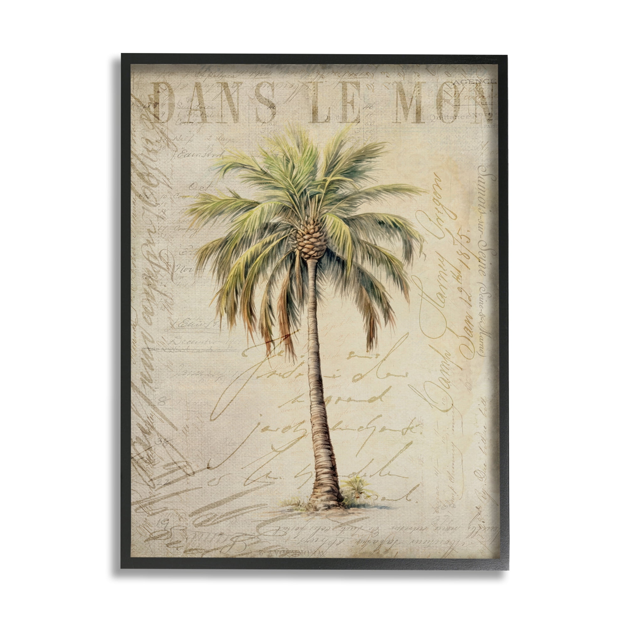 Stupell Industries Vintage Palm Tree Botanical & Floral Painting Black Framed Art Print Wall Art, 24 x 30