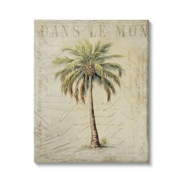 Stupell Industries Vintage Palm Tree Botanical & Floral Painting Gallery Wrapped Canvas Art Print Wall Art, 16 x 20