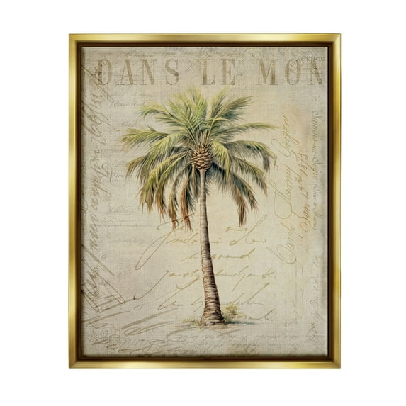 Stupell Industries Vintage Palm Tree Botanical & Floral Painting Gold Floater Framed Canvas Art Print Wall Art, 25 x 31