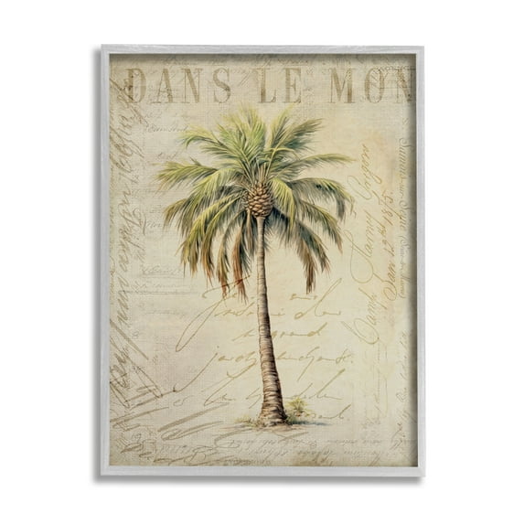 Stupell Industries Vintage Palm Tree Botanical & Floral Painting Gray Framed Art Print Wall Art, 11 x 14