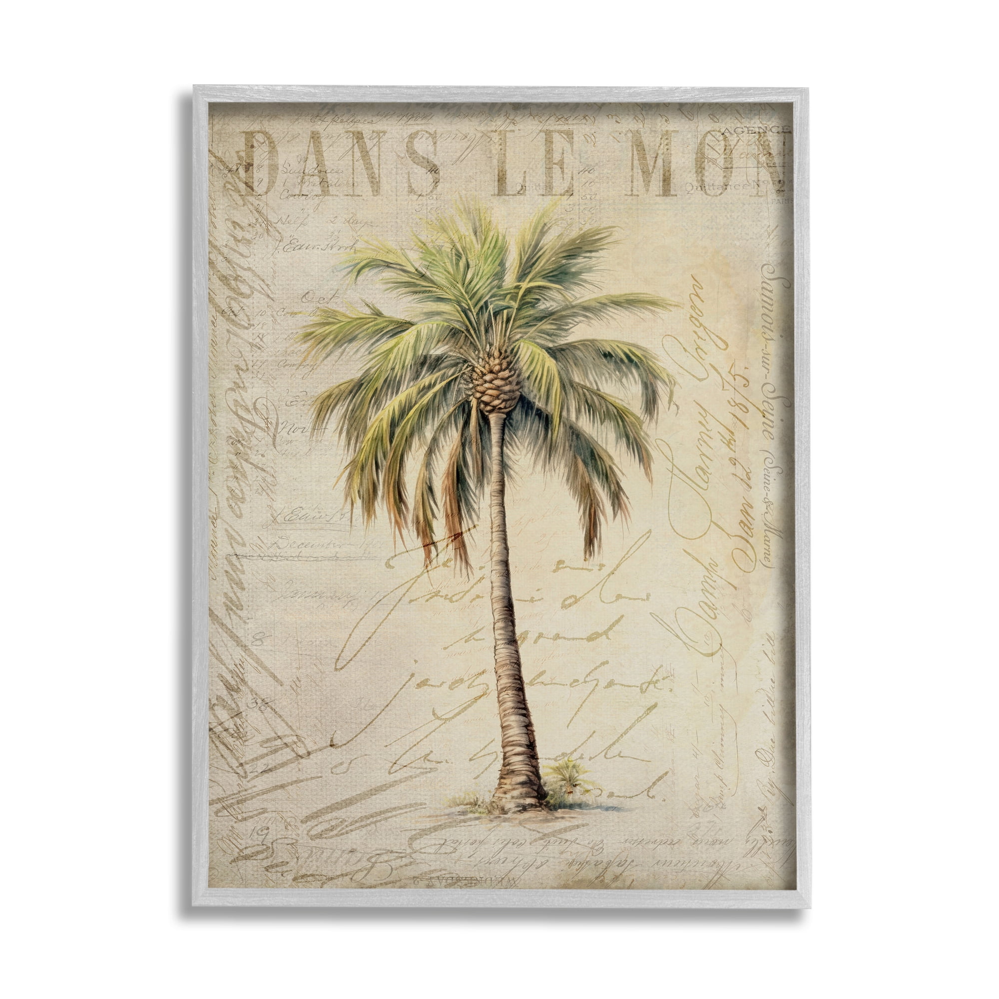 Gray Framed Vintage Palm Tree Botanical Art Print