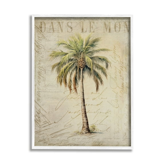 Stupell Industries Vintage Palm Tree Botanical & Floral Painting White Framed Art Print Wall Art, 11 x 14