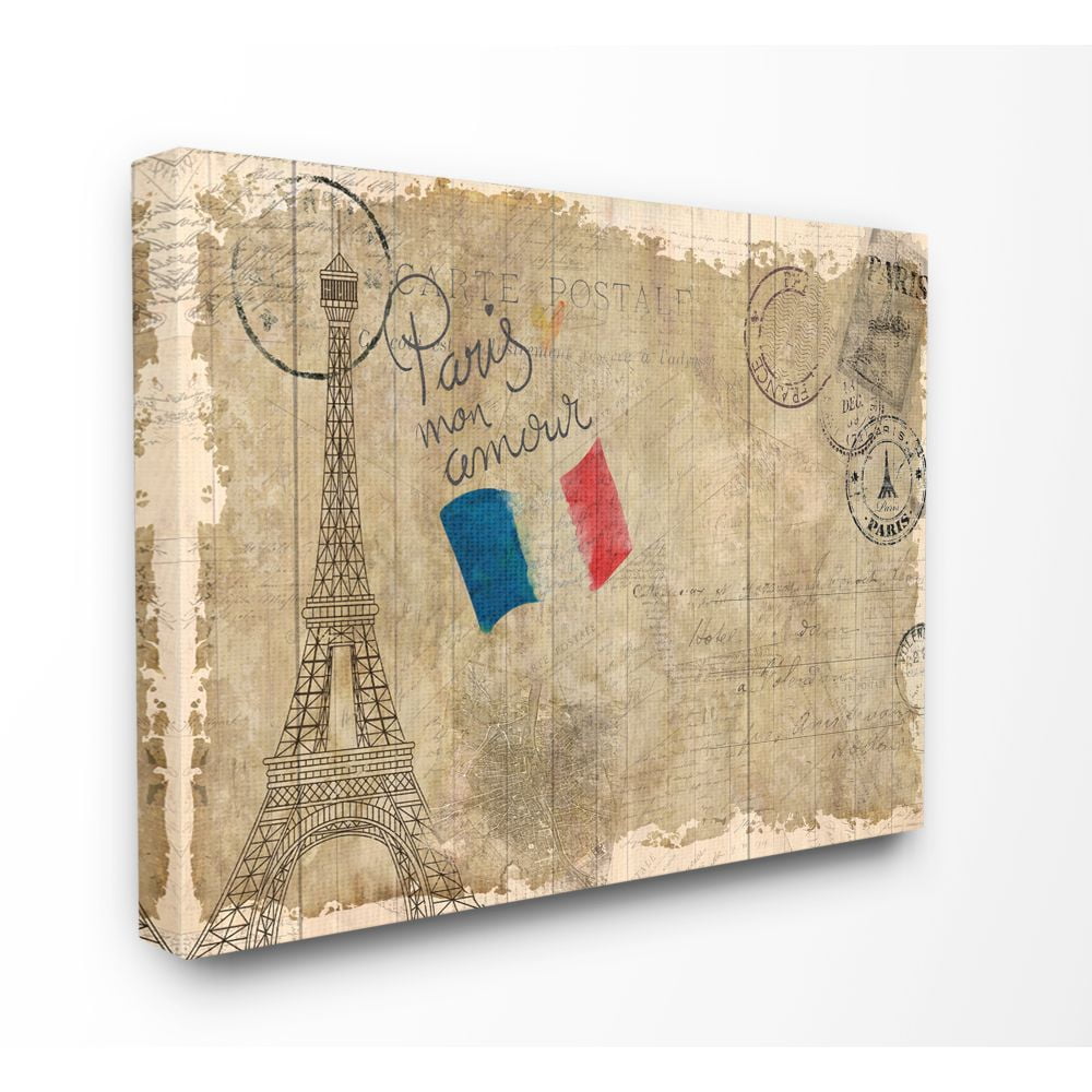 Stupell Industries Vintage Paris Eiffel Tower Collage Word Design Super Canvas Wall Art by Kimberly Allen