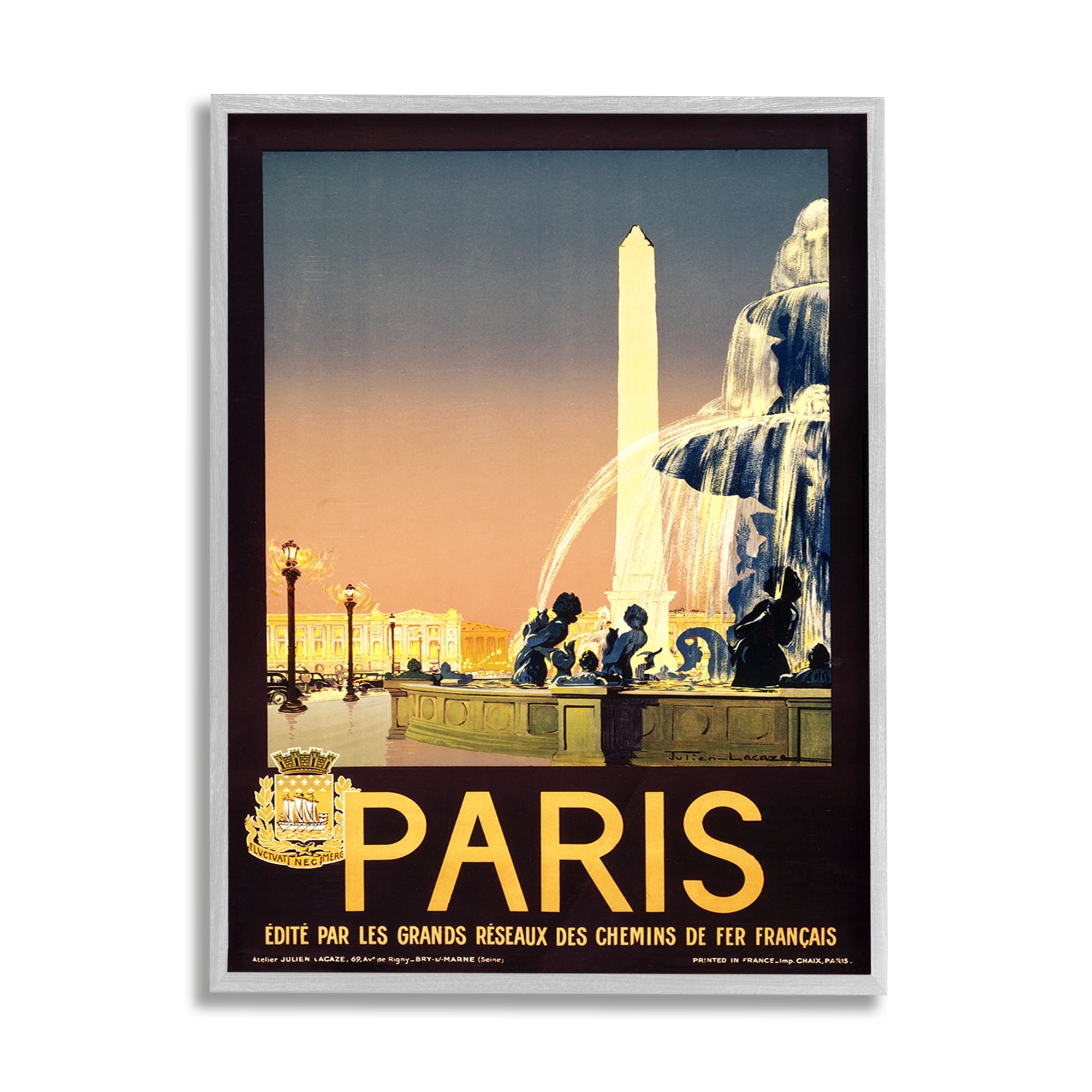 Stupell Industries Vintage Paris Fountain Poster, 16 x 20,Design by Piddix