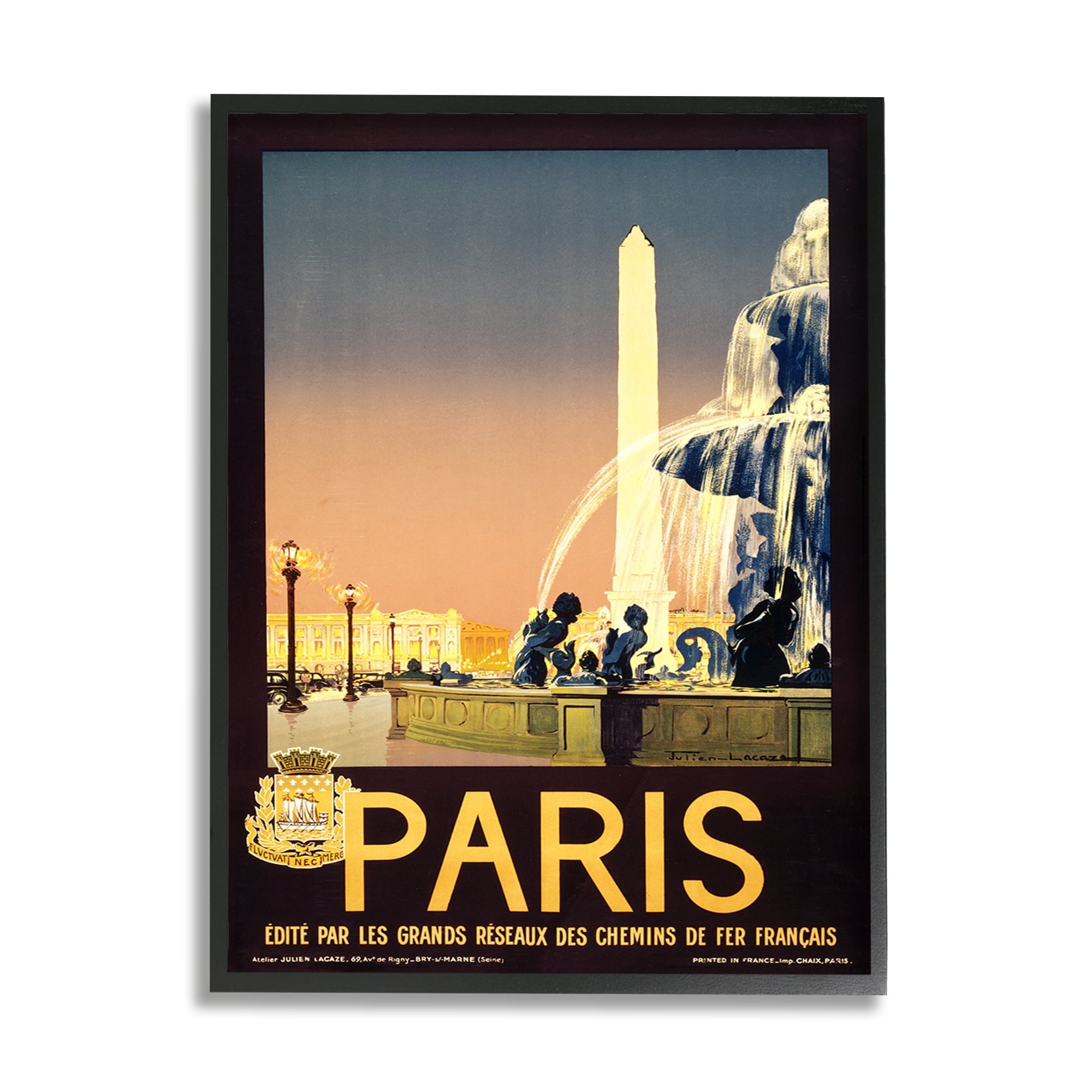 Stupell Industries Vintage Paris Fountain Poster, 24 x 30,Design by Piddix