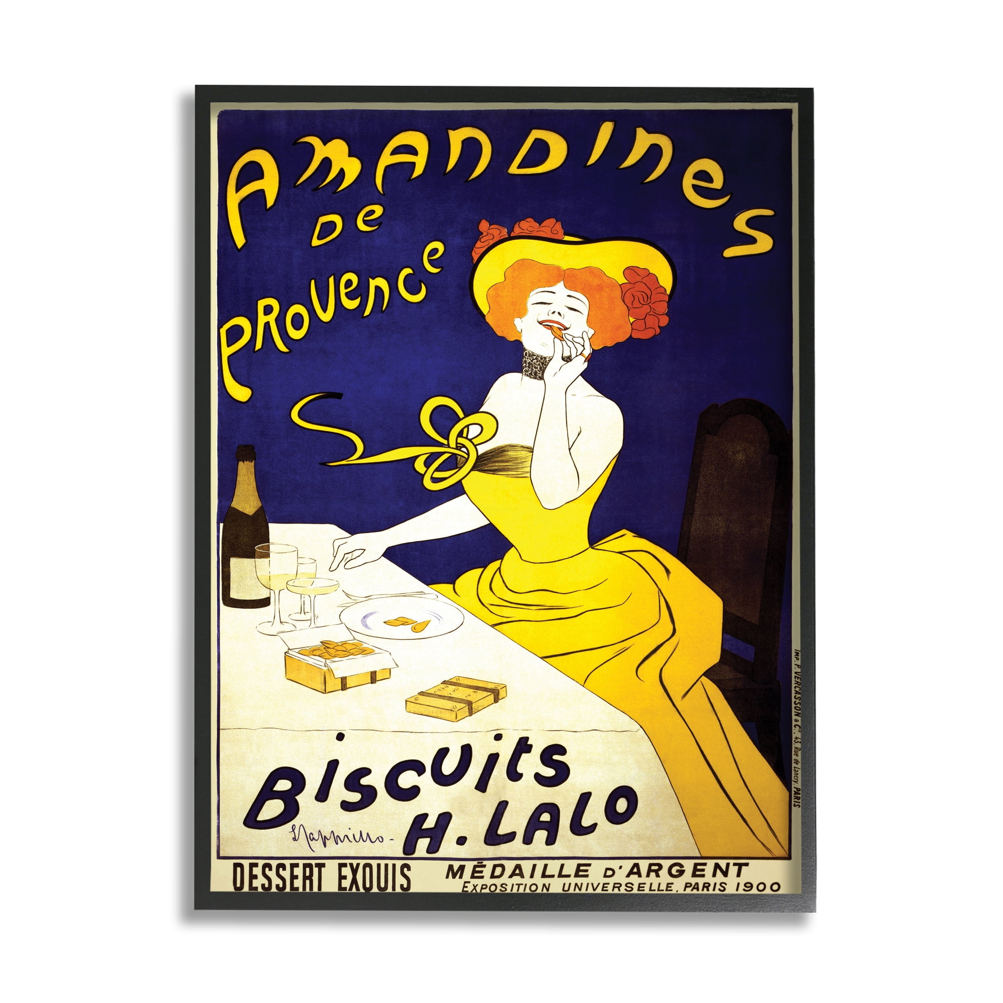Stupell Industries Vintage Parisian Amandine's Biscuits European Advertisement Food & Beverage Painting Black Framed Art Print Wall Art, 16 x 20