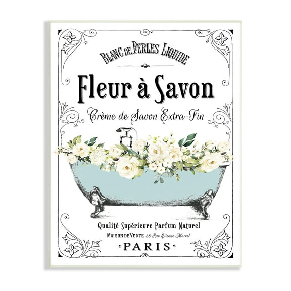 Stupell Industries Vintage Parisian Bathroom Advertisement Floral Blue Tub, 10 x 15,Design by Lettered and Lined