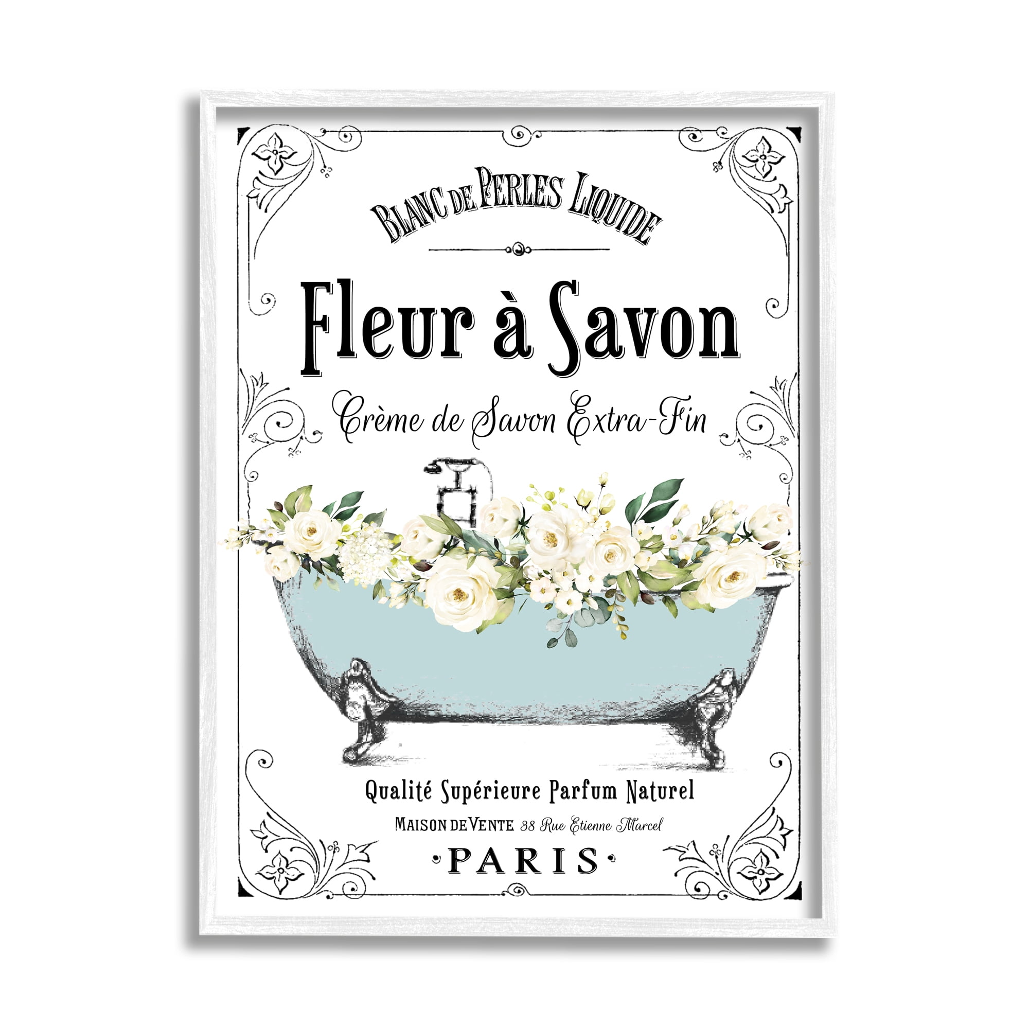 Stupell Industries Vintage Parisian Bathroom Advertisement Floral Blue Tub, 11 x 14,Design by Lettered and Lined
