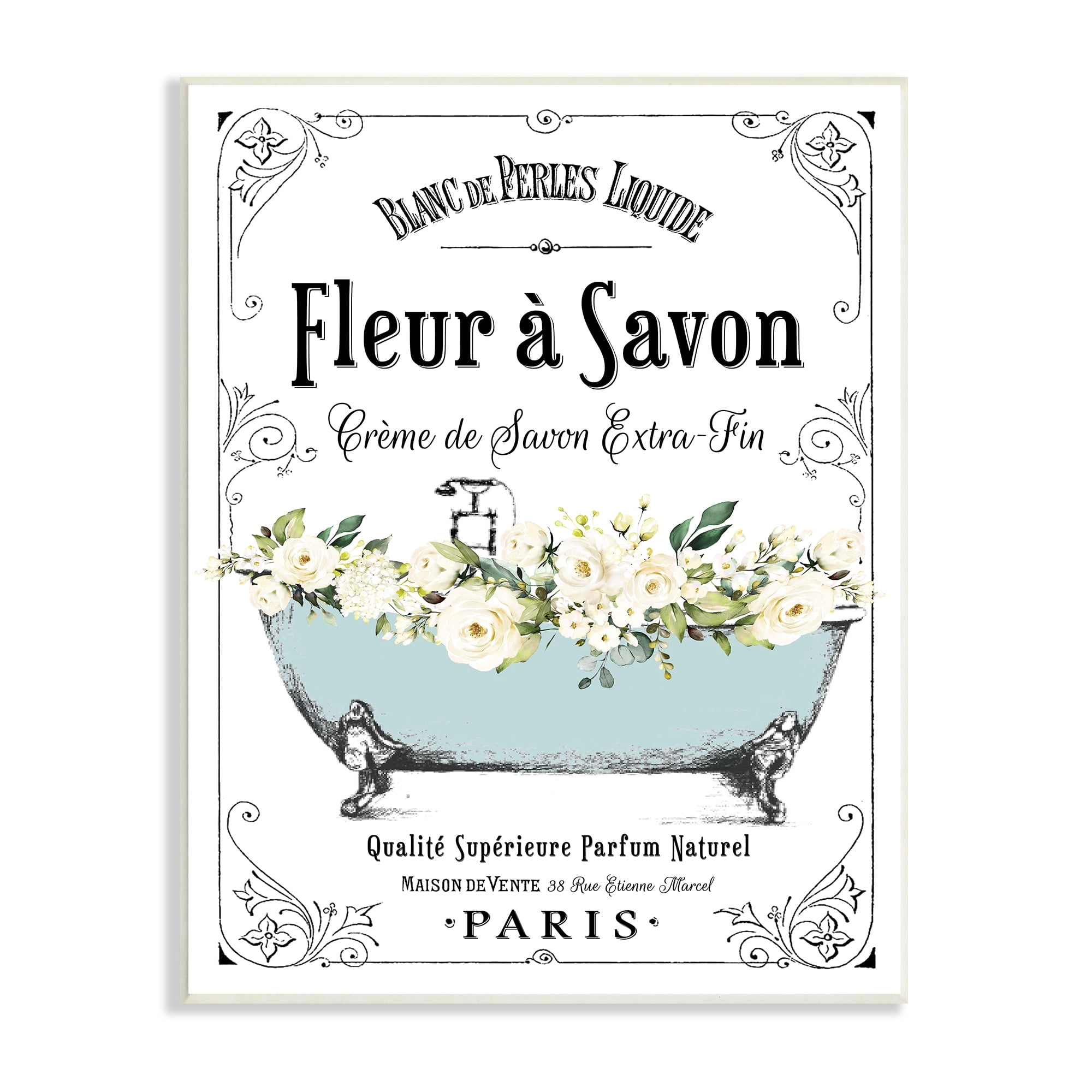 Stupell Industries Vintage Parisian Bathroom Advertisement Floral Blue Tub, 13 x 19,Design by Lettered and Lined