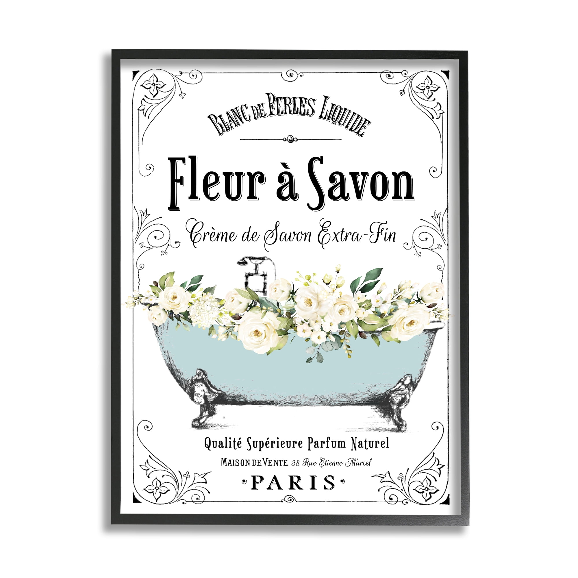 Stupell Industries Vintage Parisian Bathroom Advertisement Floral Blue Tub, 24 x 30,Design by Lettered and Lined