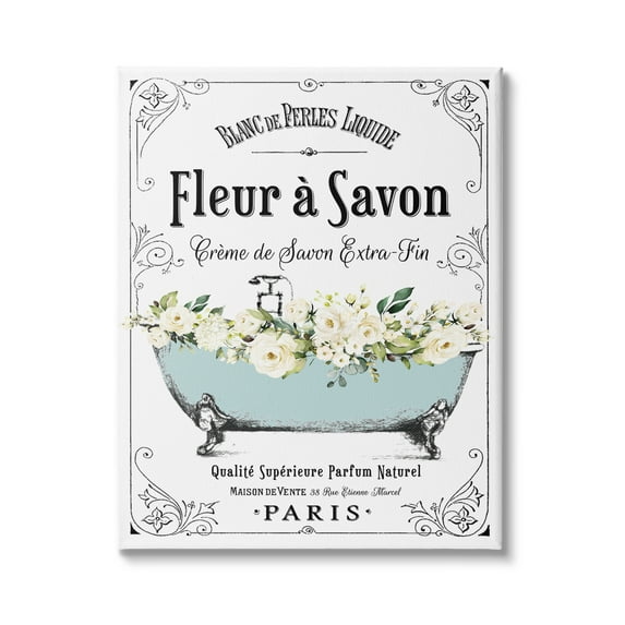 Stupell Industries Vintage Parisian Bathroom Advertisement Floral Blue Tub, 24 x 30,Design by Lettered and Lined