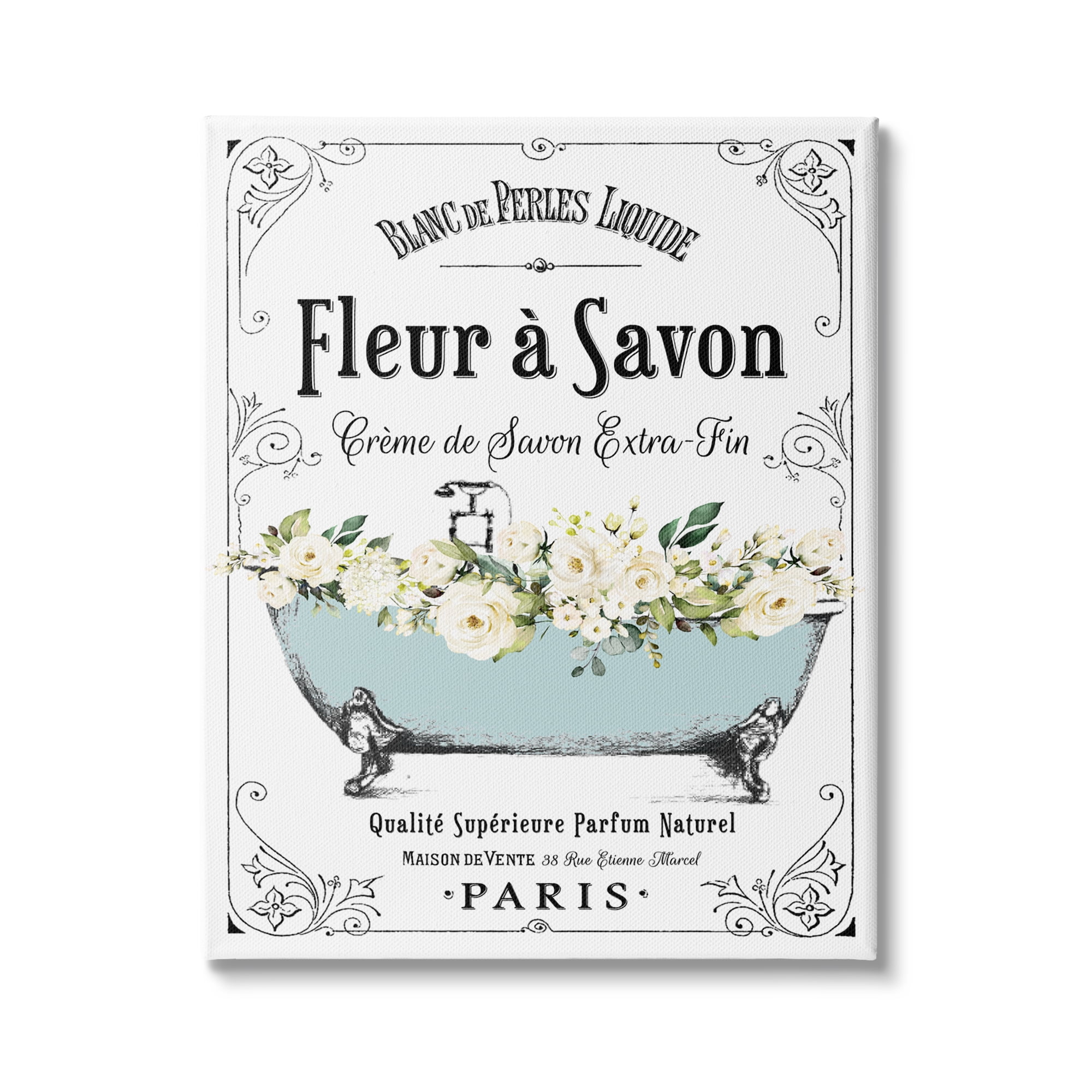 Stupell Industries Vintage Parisian Bathroom Advertisement Floral Blue Tub, 36 x 48,Design by Lettered and Lined