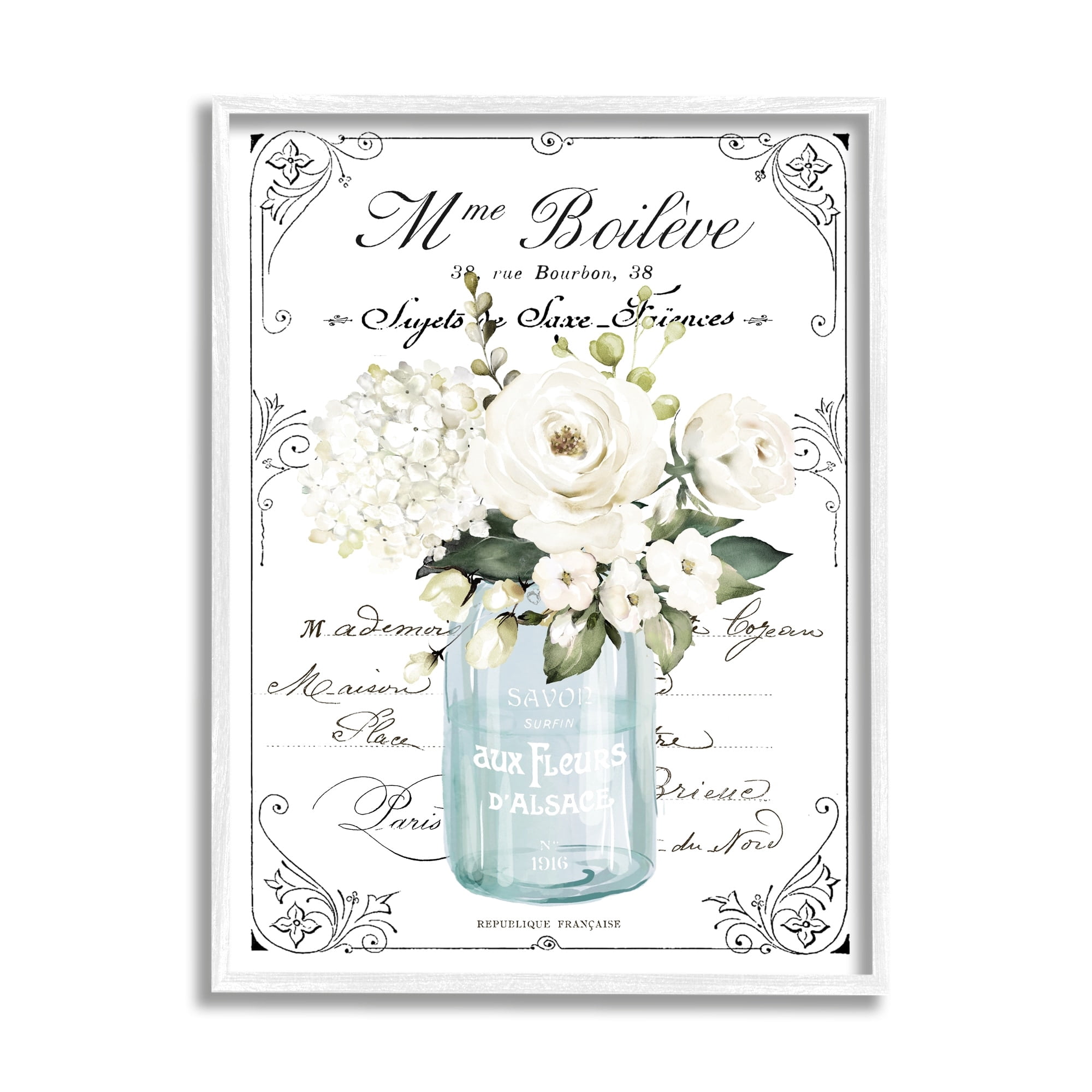 Stupell Industries Vintage Parisian Floral Bouquet White Farmhouse Flowers, 16 x 20,Design by Lettered and Lined