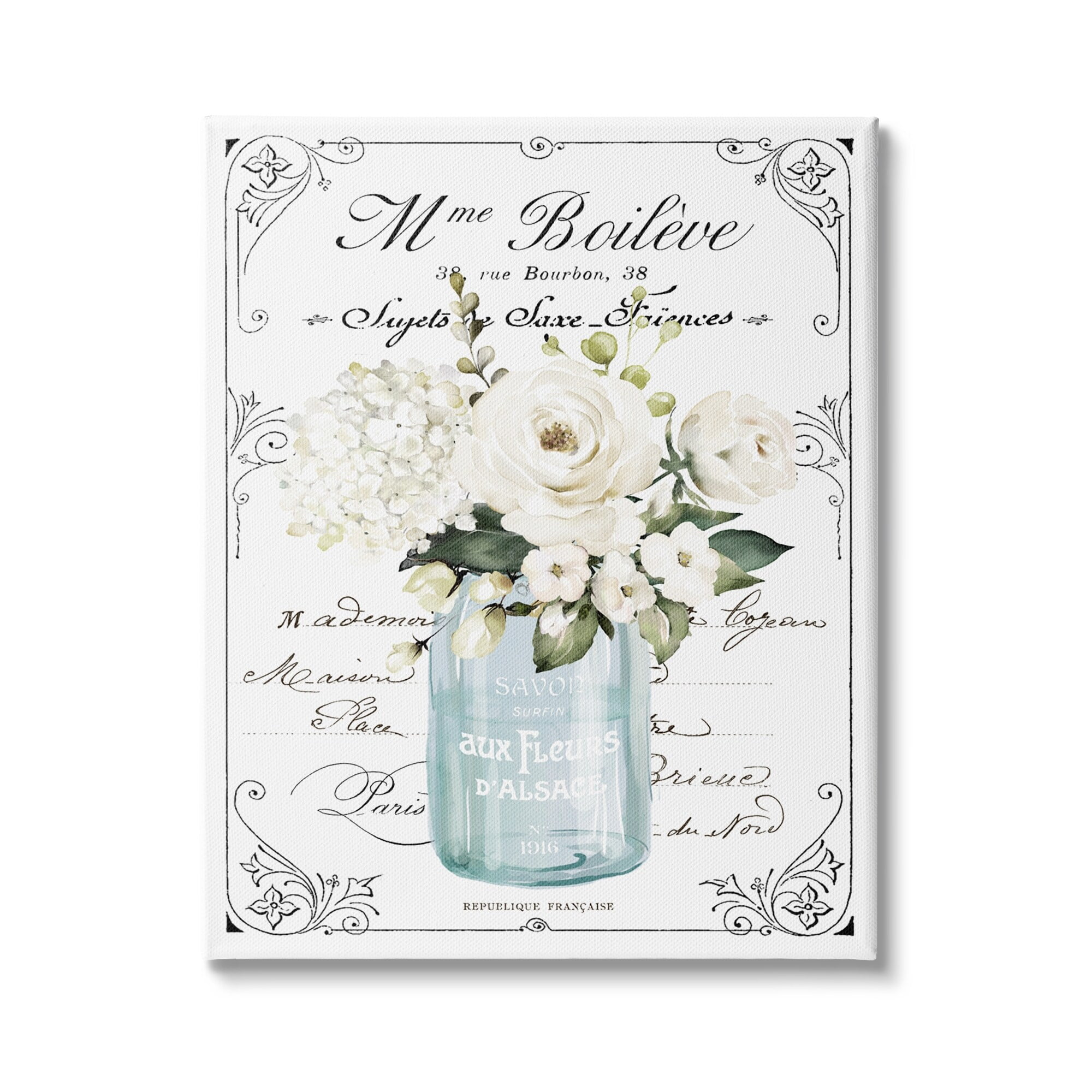 Stupell Industries Vintage Parisian Floral Bouquet White Farmhouse Flowers, 16 x 20,Design by Lettered and Lined