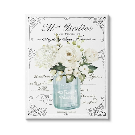 Stupell Industries Vintage Parisian Floral Bouquet White Farmhouse Flowers, 24 x 30,Design by Lettered and Lined