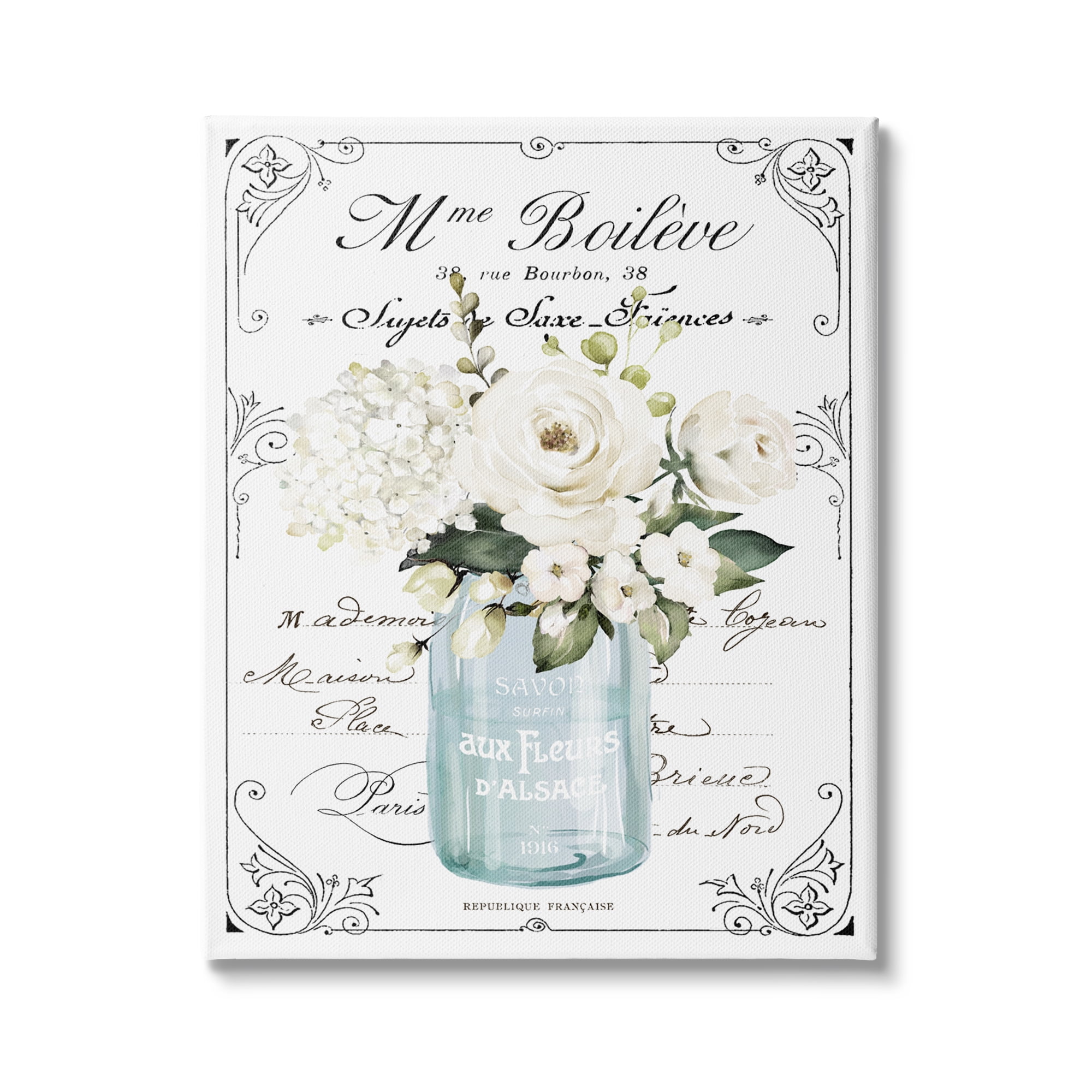 Stupell Industries Vintage Parisian Floral Bouquet White Farmhouse Flowers, 36 x 48,Design by Lettered and Lined