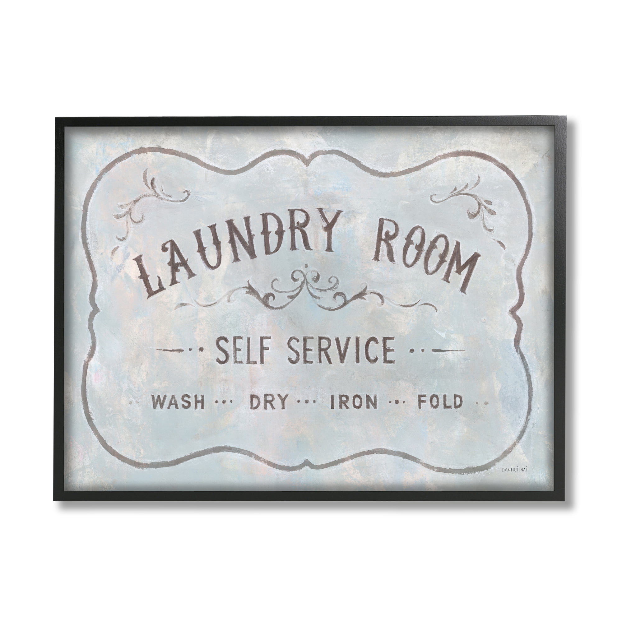 Stupell Industries Vintage Parisian Laundry Room Sign Self Service Grey, 14 x 11, Design by Danhui Nai