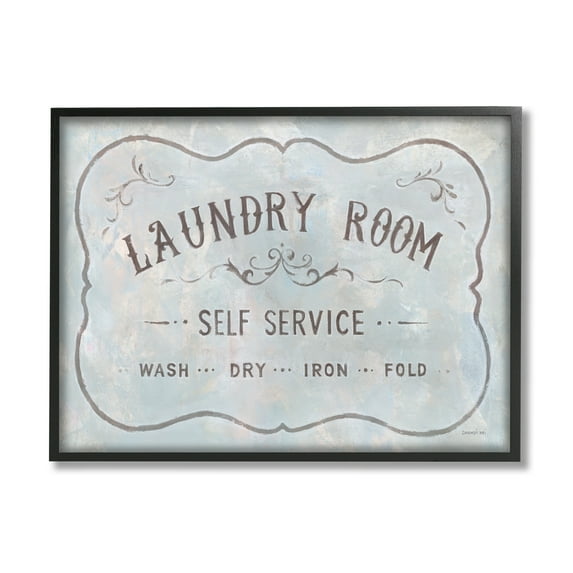 Stupell Industries Vintage Parisian Laundry Room Sign Self Service Grey, 20 x 16, Design by Danhui Nai