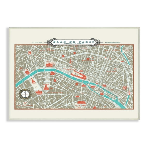 Stupell Industries Vintage Parisian Map Seine River French City Wall Plaque by Sue Schlabach